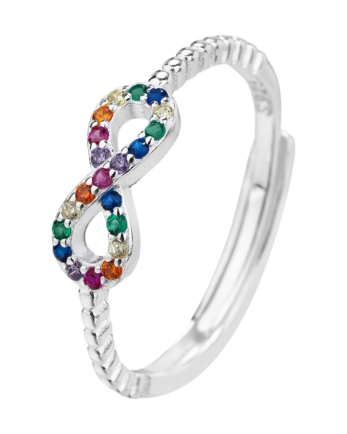 Anillo ajustable de infinito con circonia incrustada en plateado