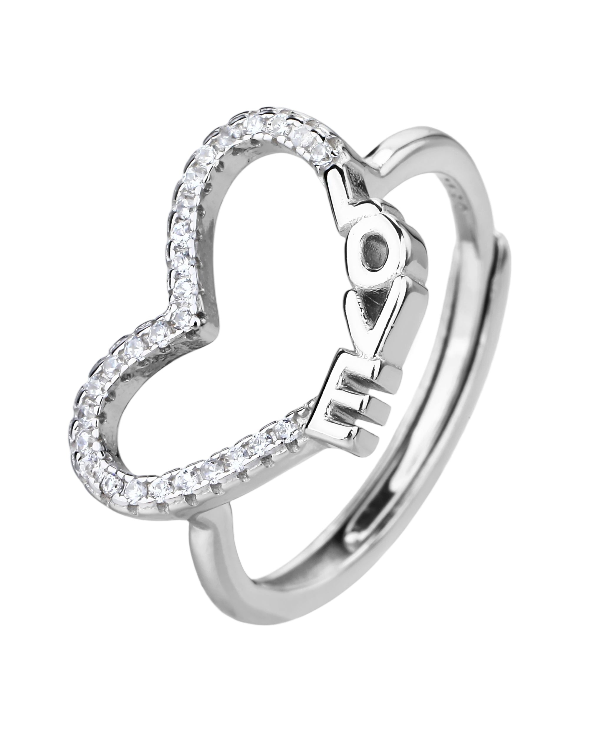 Anillo ajustable de corazon con circonia blanca en rodizado