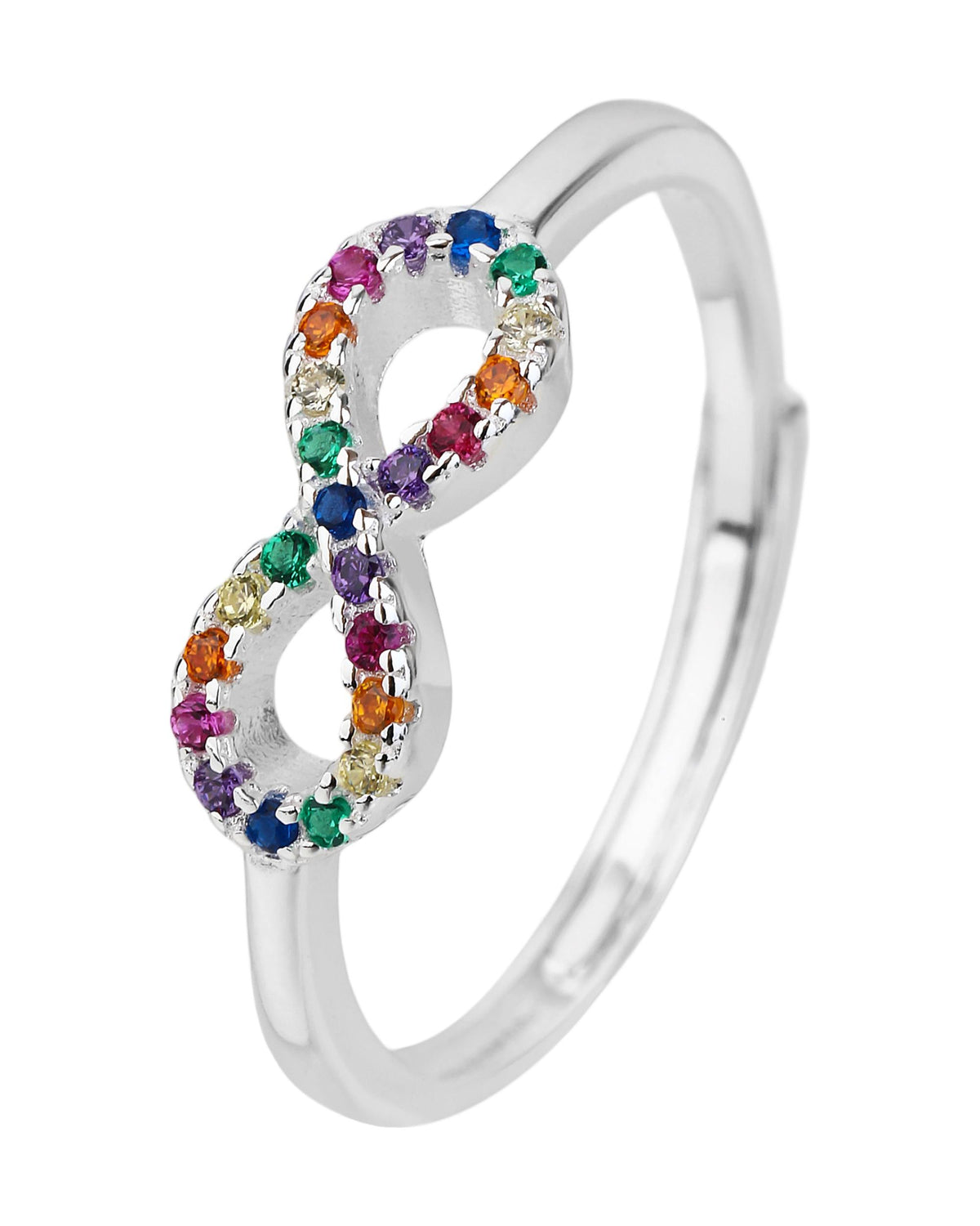 Anillo ajustable de infinito con microcirconias en plateado