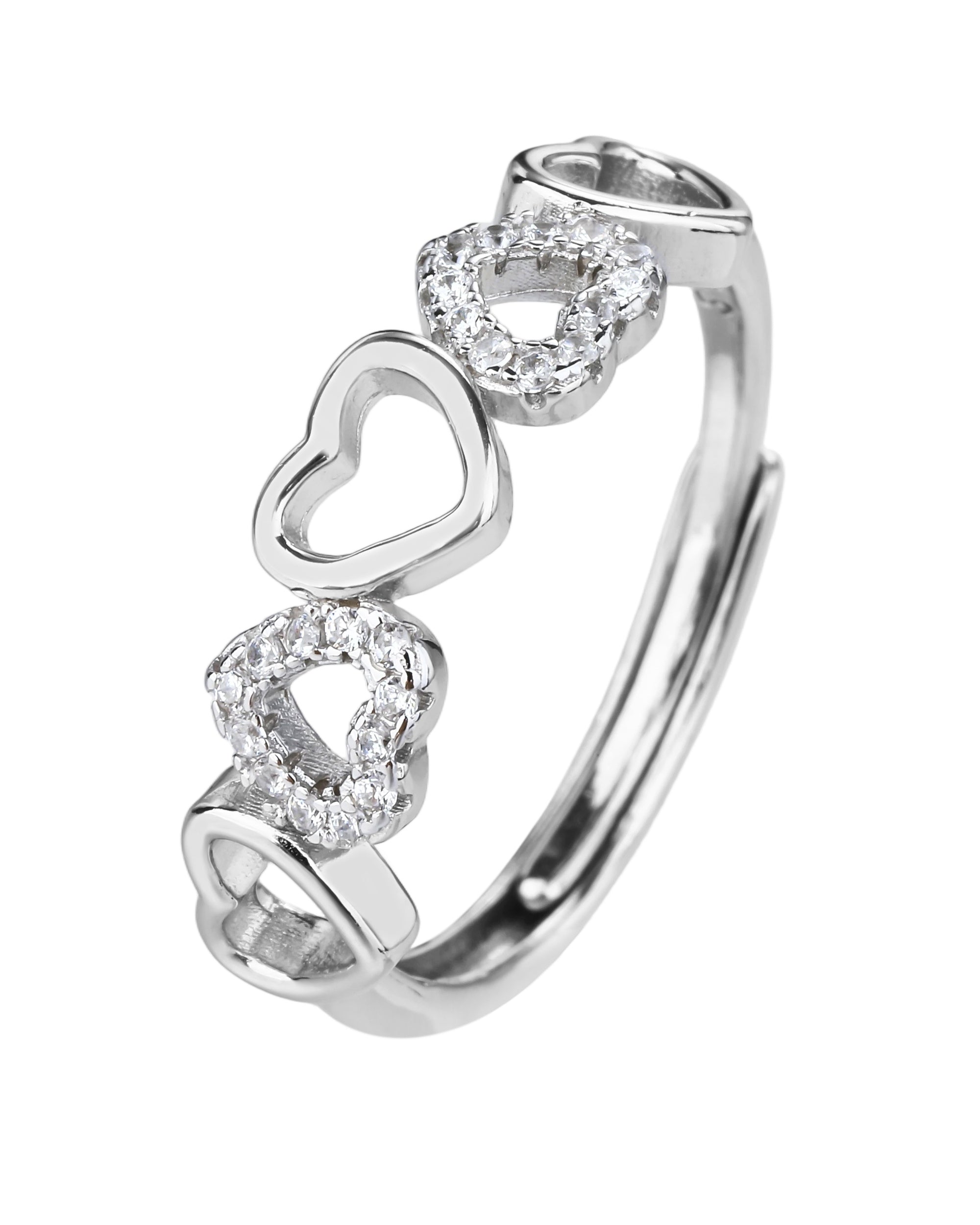 Anillo ajustable de corazones con circonia blanca en rodizado