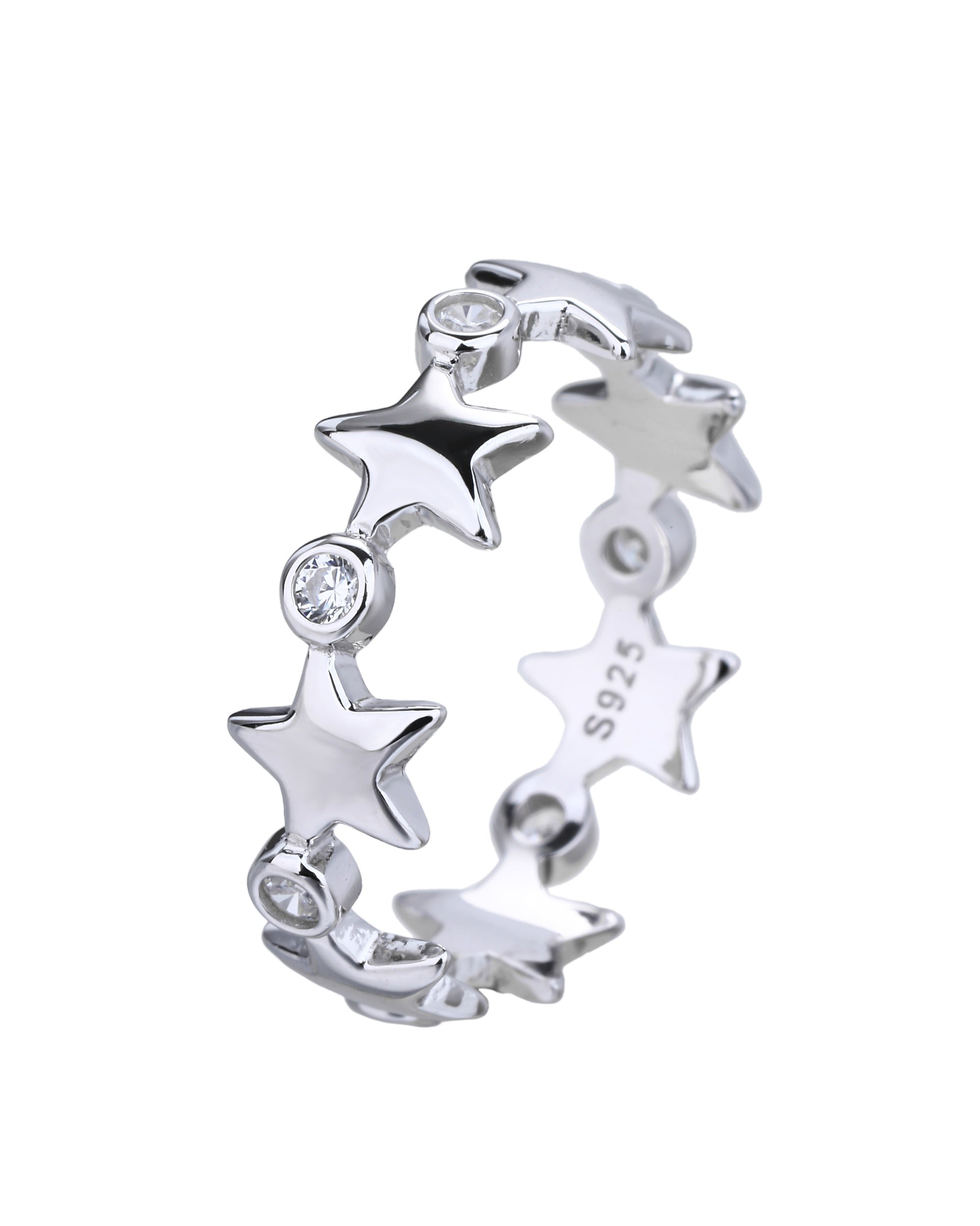Anillo sencillo de estrellas con circonia blanca en rodizado