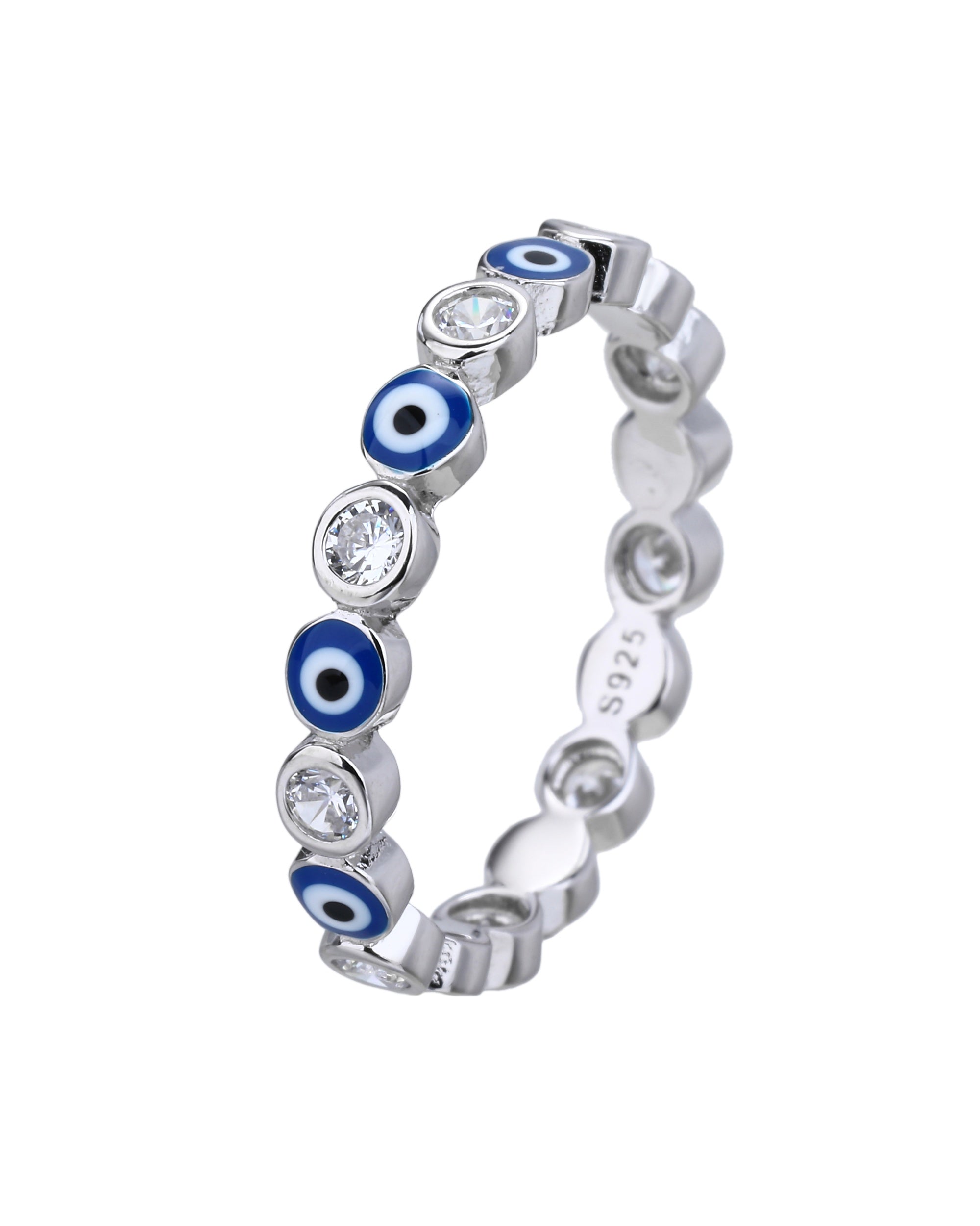 Anillo sencillo con ojitos redondos azul en rodizado