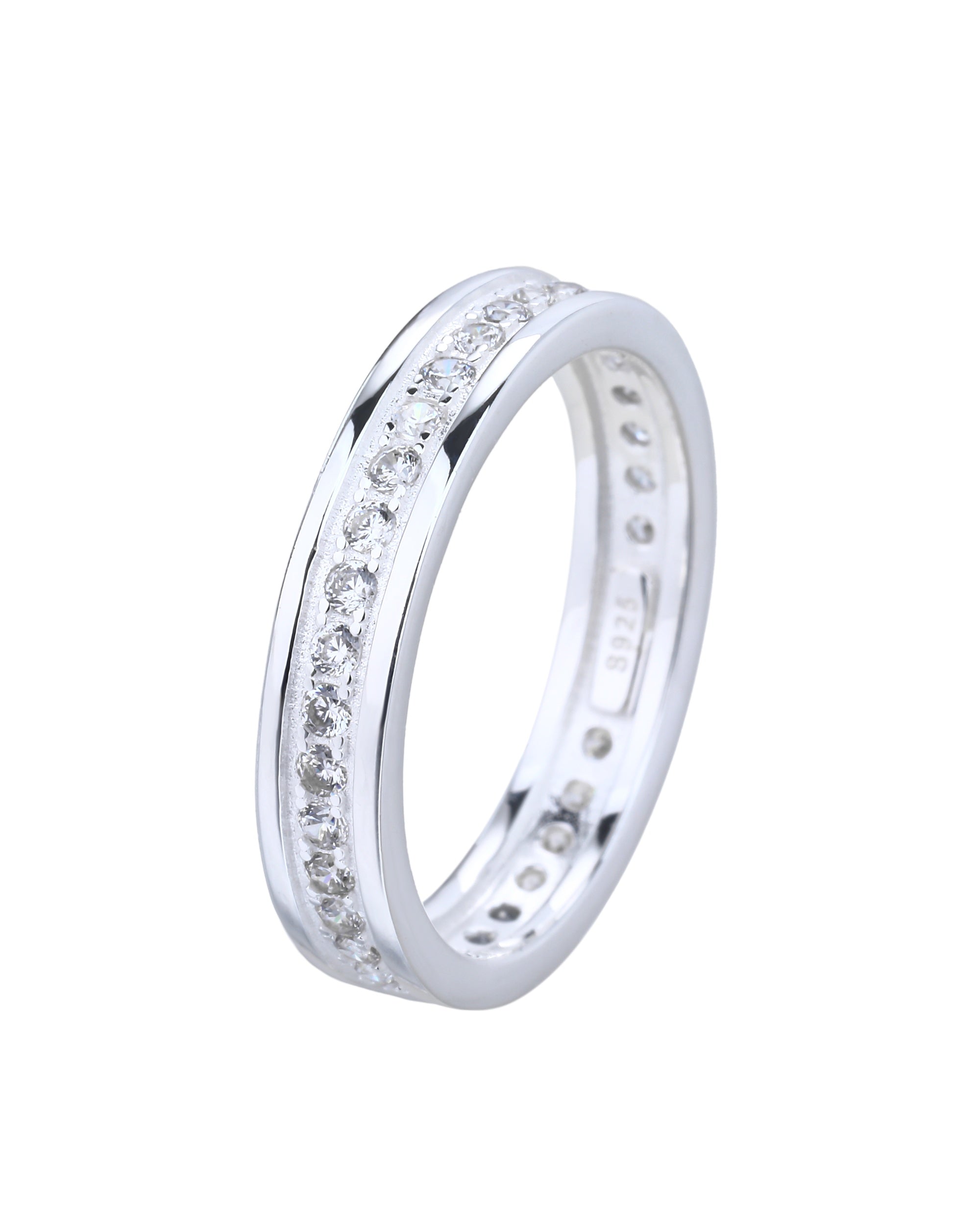Anillo sencillo de linea con circonia blanca en plateado