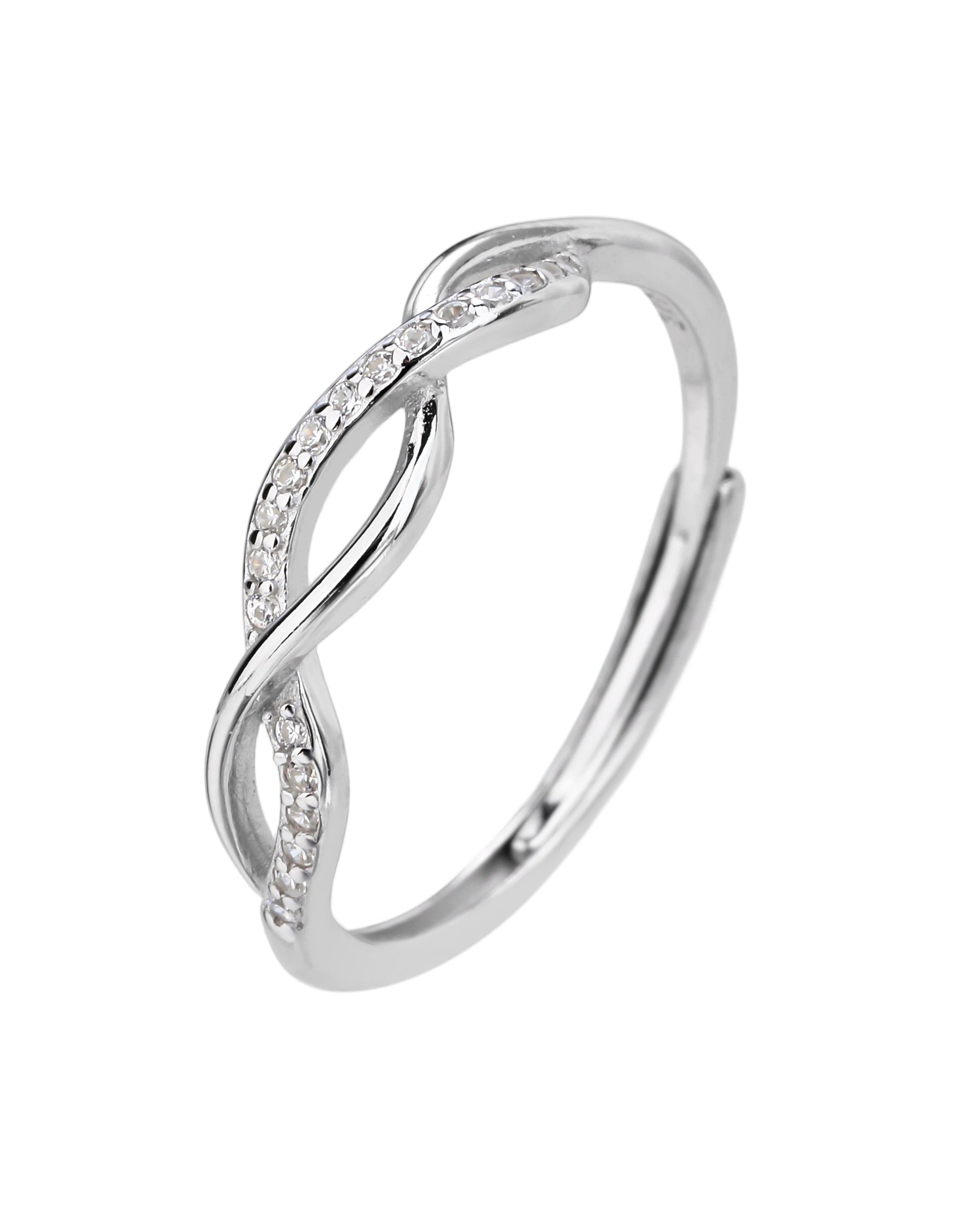 Anillo ajustable de entrelazado con circonia blanca en rodizado