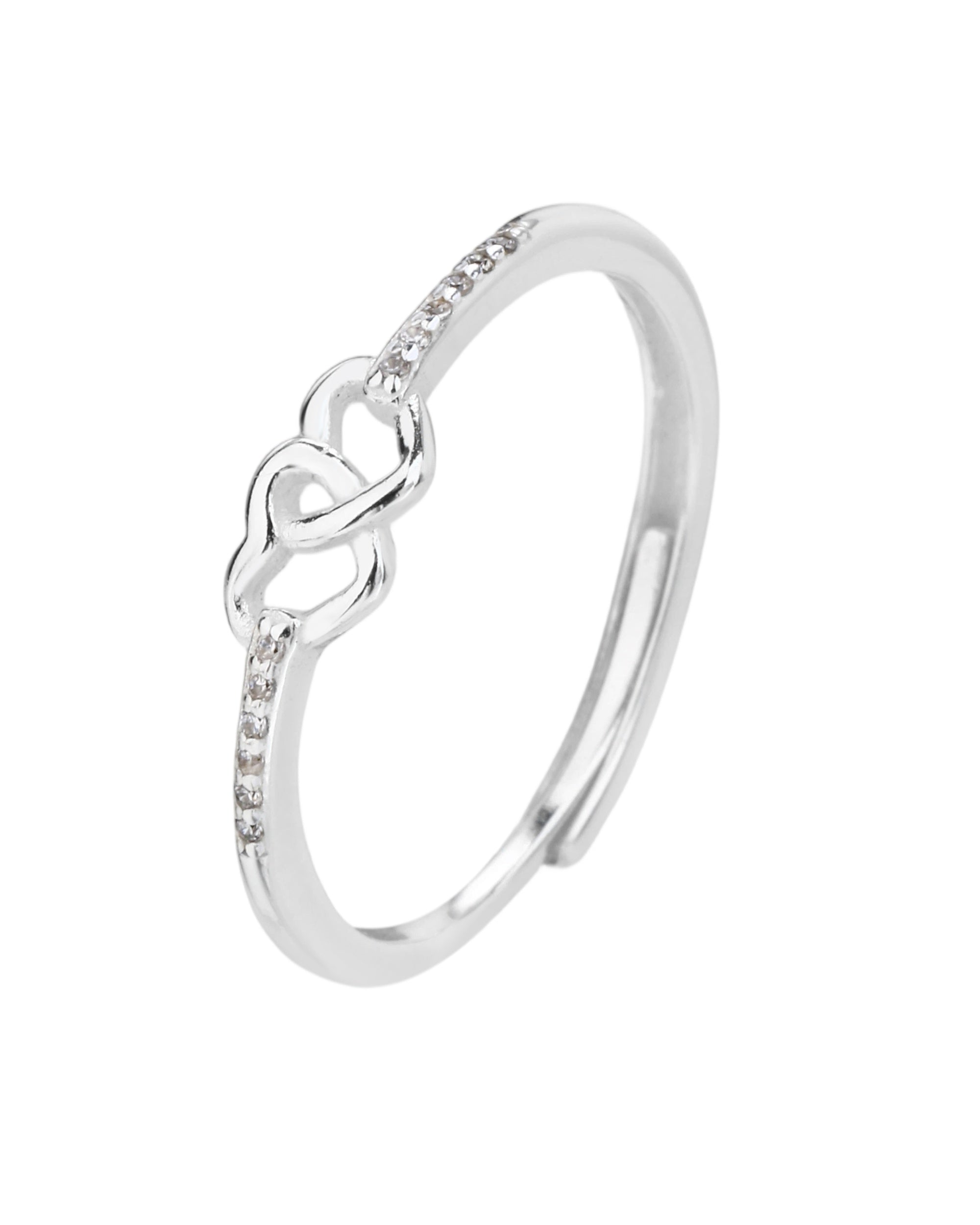 Anillo ajustable de corazones con circonia blanca en plateado