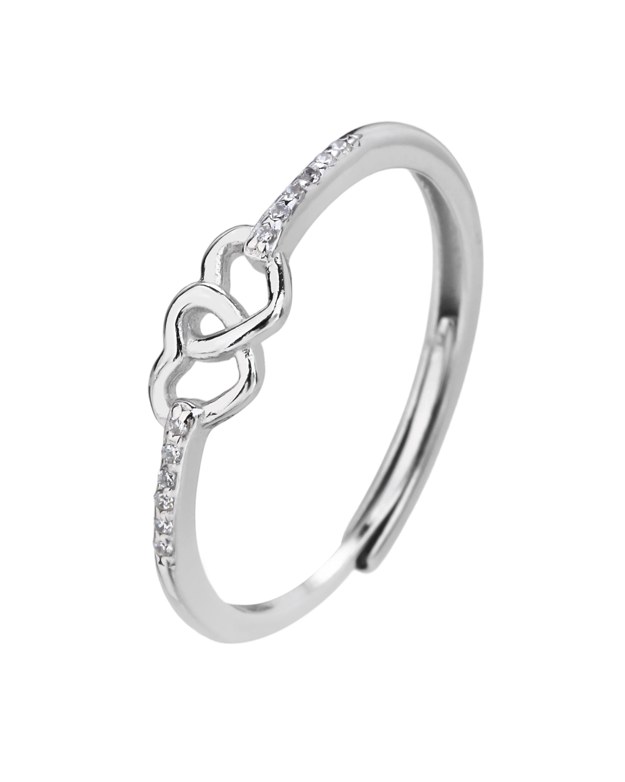 Anillo ajustable de corazones con circonia blanca en rodizado