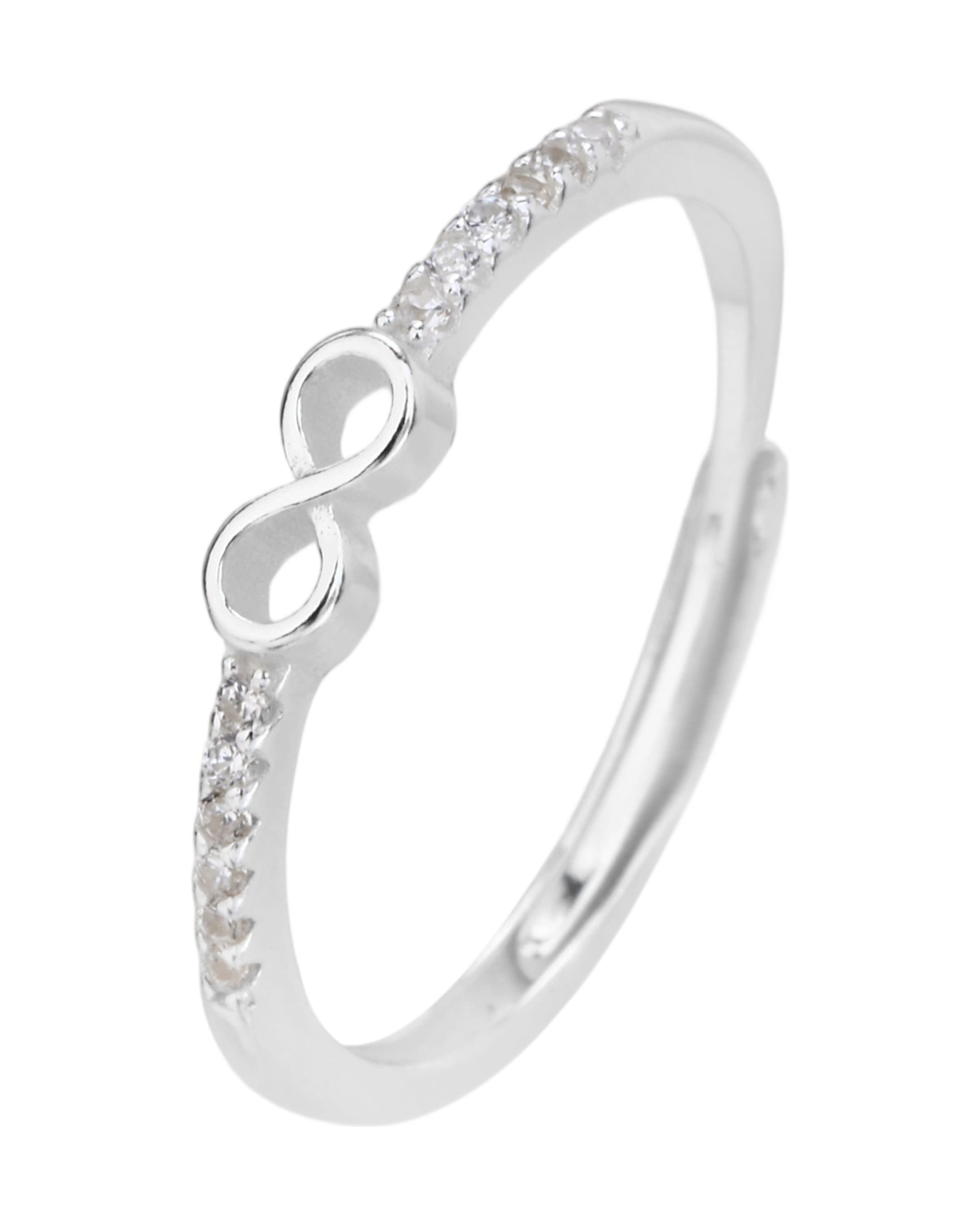 Anillo ajustable de infinito con circonia blanca en plateado