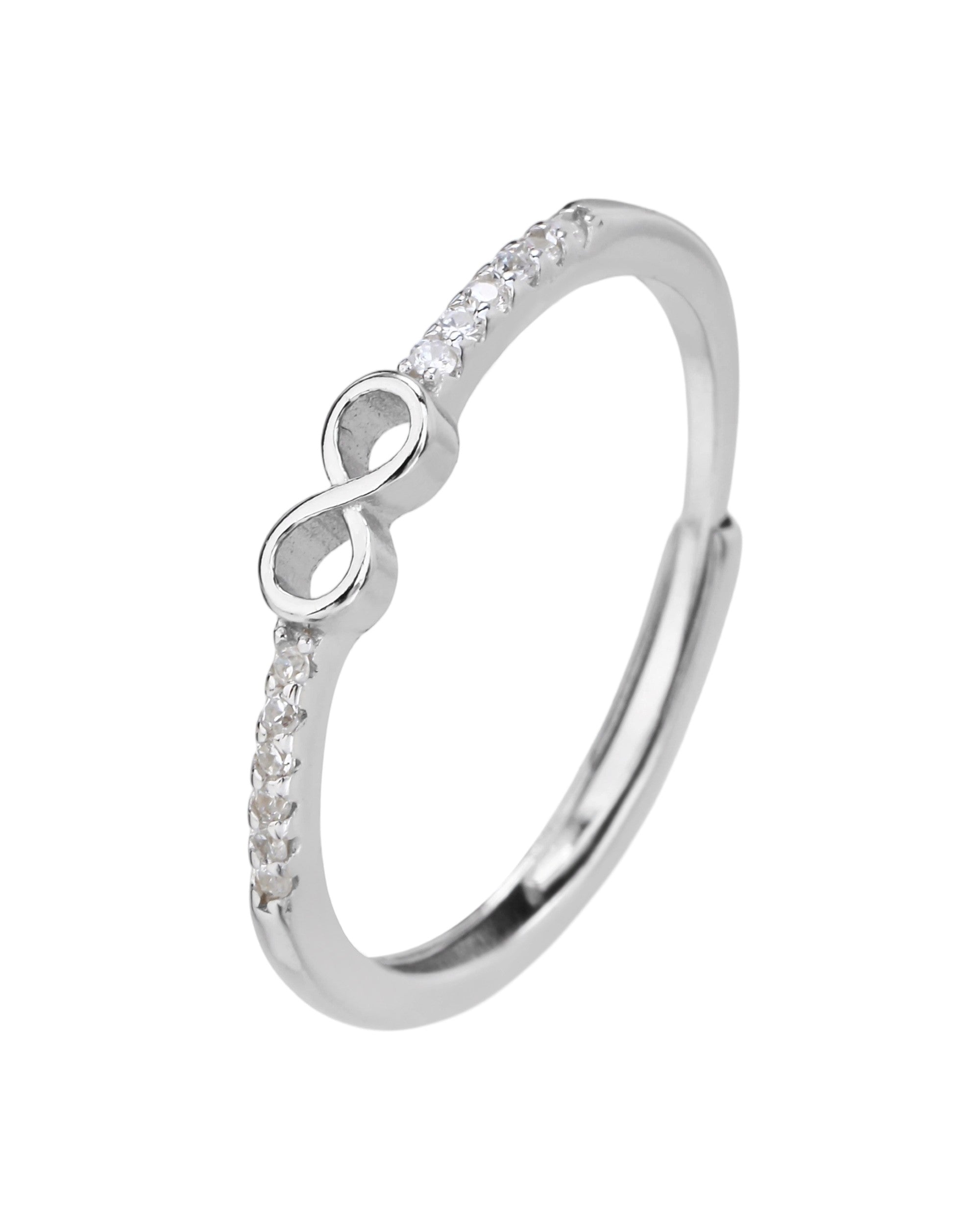 Anillo ajustable de infinito con circonia blanca en rodizado