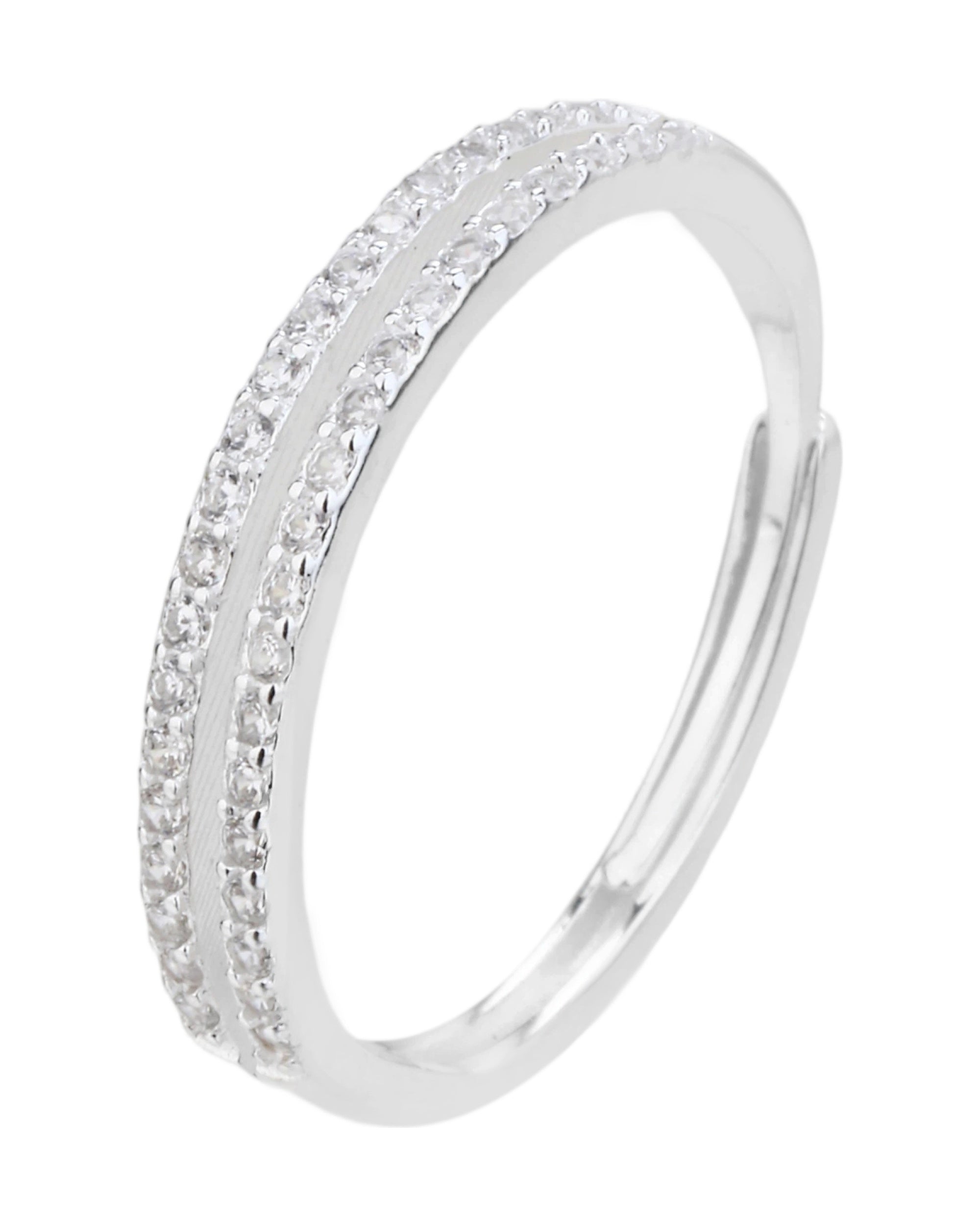 Anillo ajustable de doble linea con circonia blanca en plateado