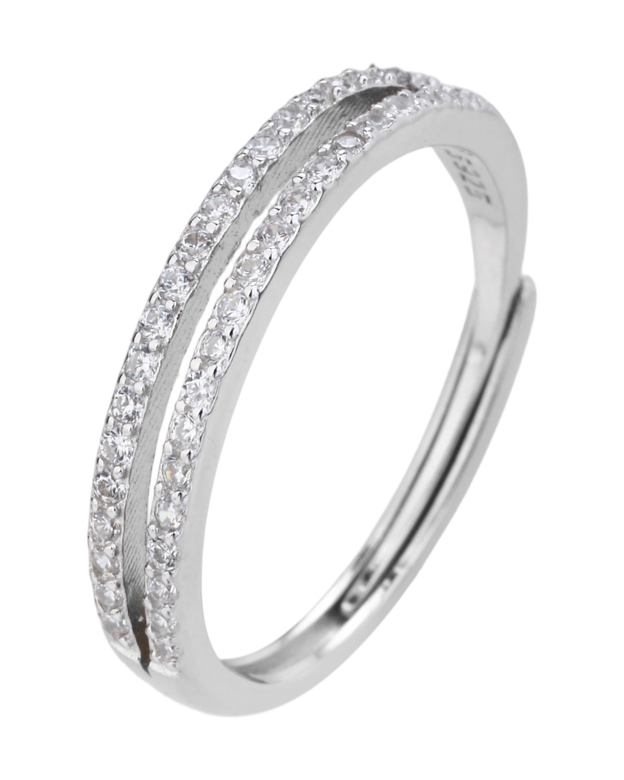 Anillo ajustable de doble linea con circonia blanca en rodizado