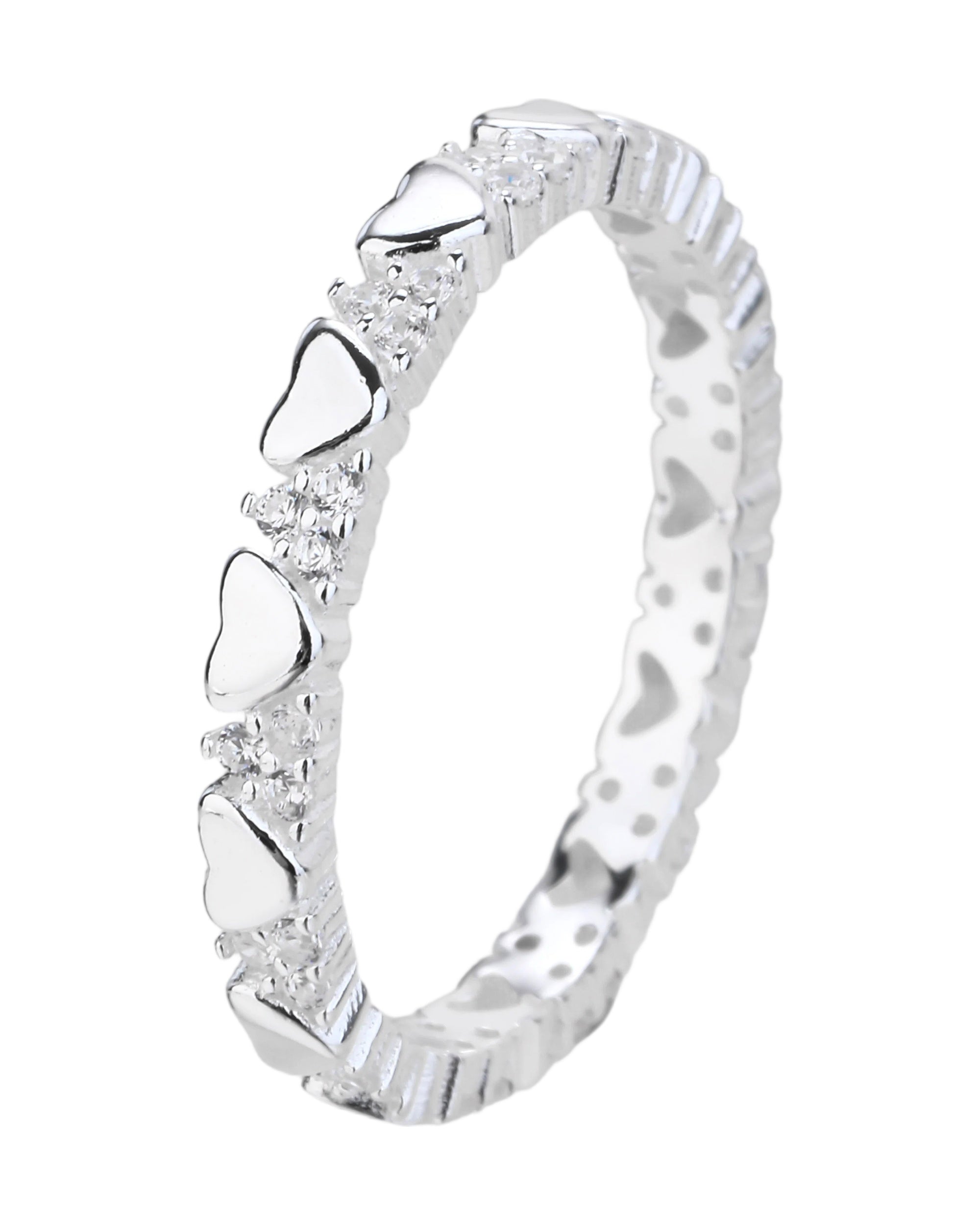 Anillo de corazones con circonia blanca en plateado