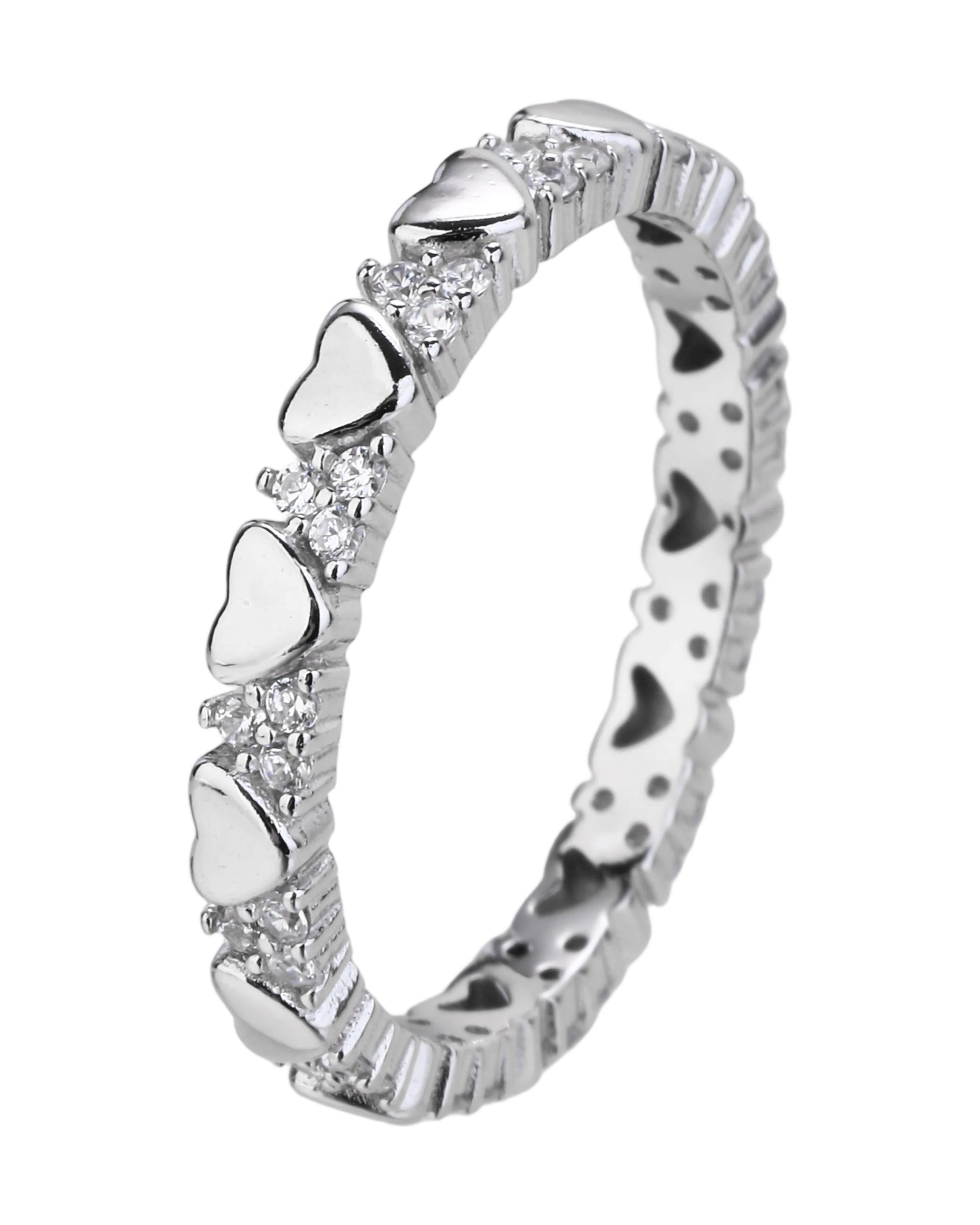 Anillo de corazones con circonia blanca en rodizado