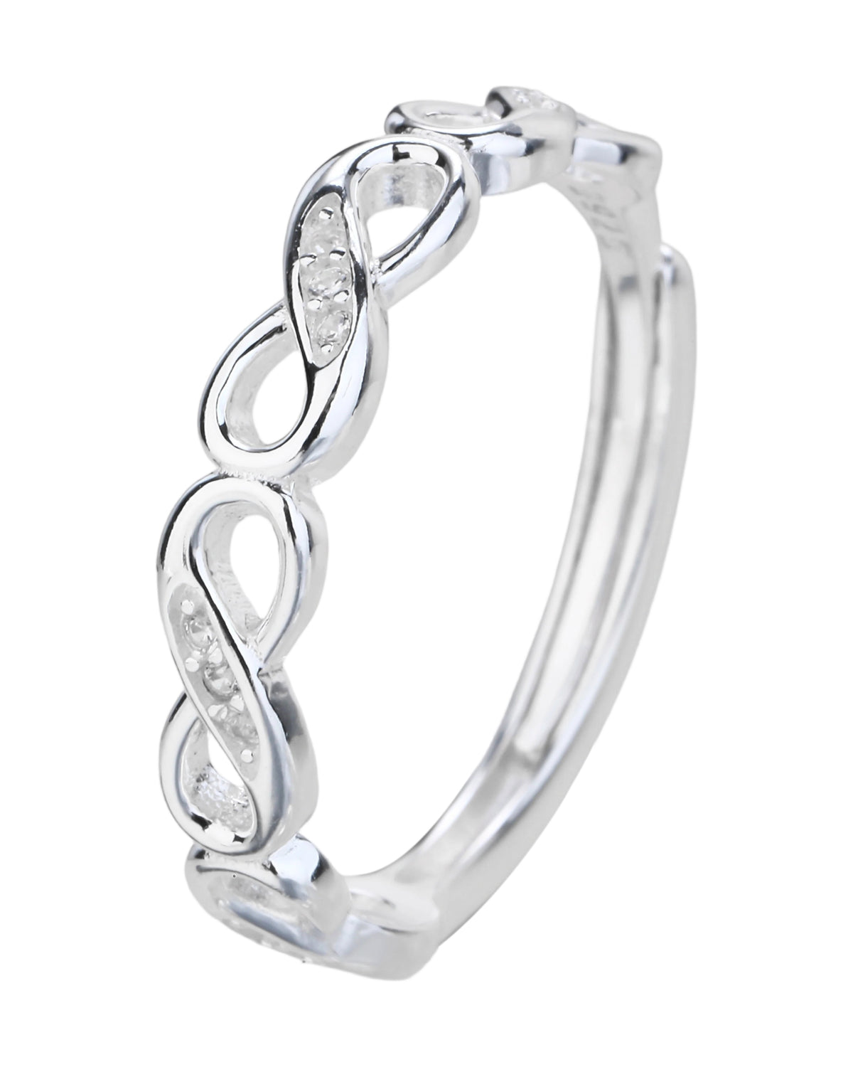 Anillo ajustable de infinitos con circonia blanca en plateado