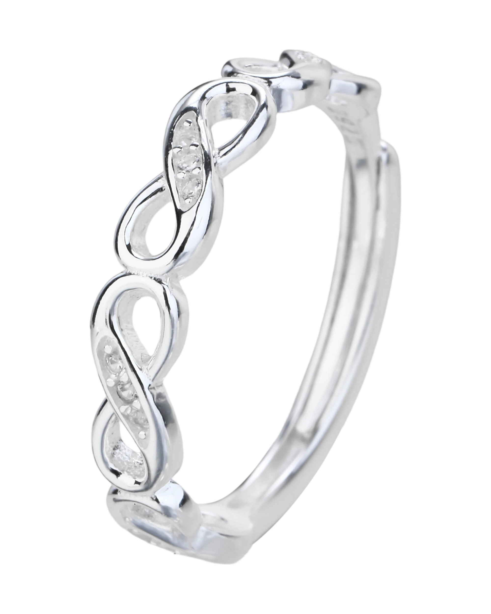 Anillo ajustable de infinitos con circonia blanca en plateado