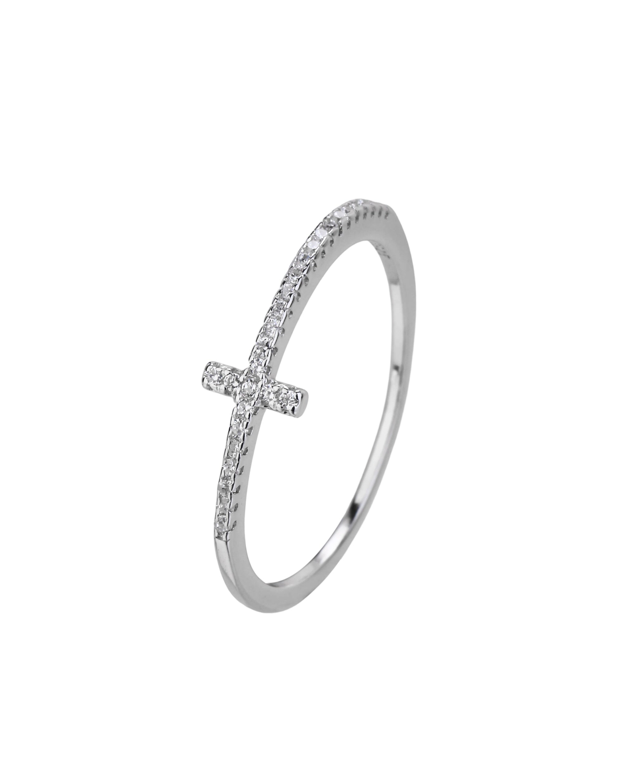 Anillo de cruz con circonia blanca en rodizado