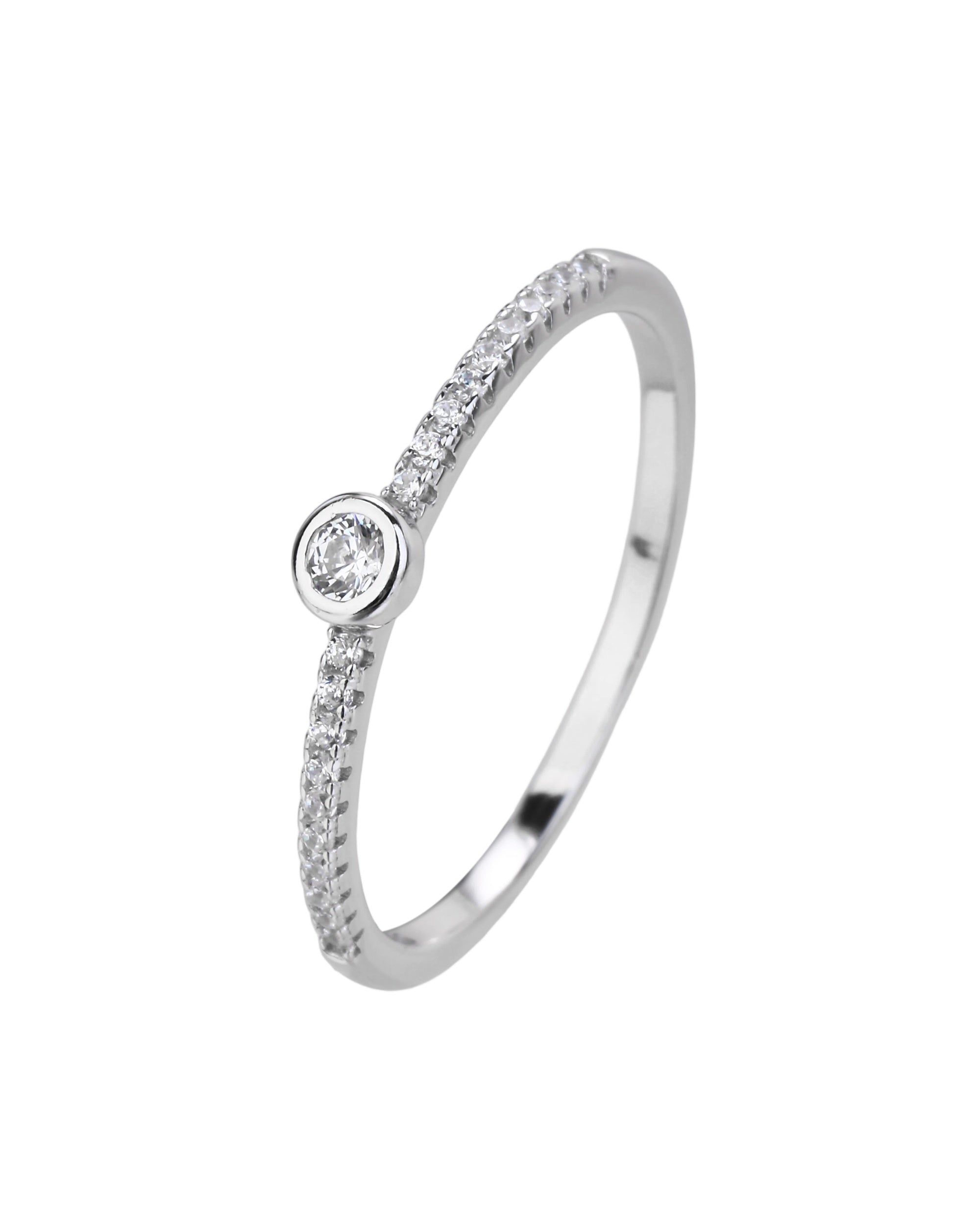 Anillo sencillo con circonia redonda blanca en rodizado