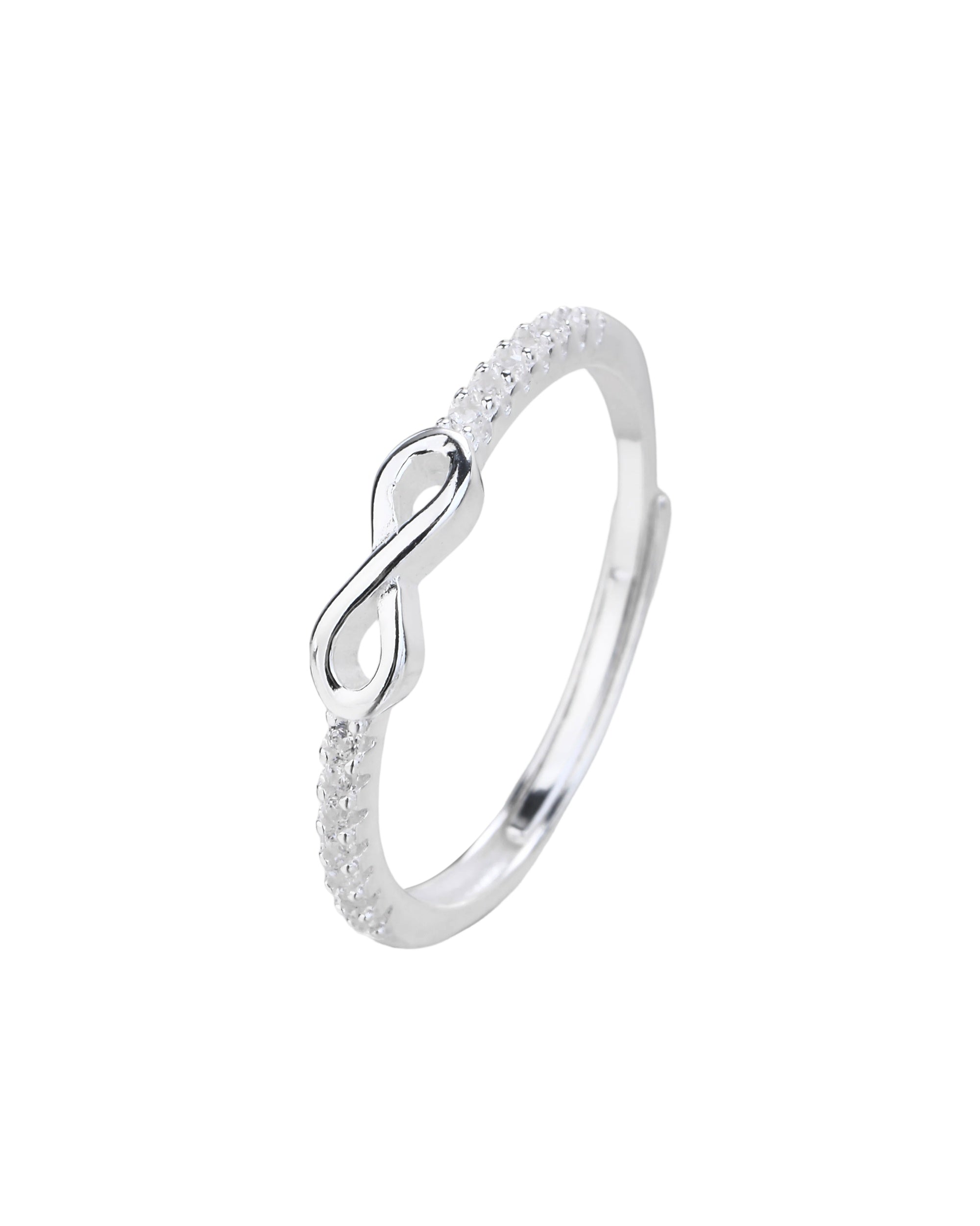 Anillo ajustable de infinito con circonia blanca en plateado