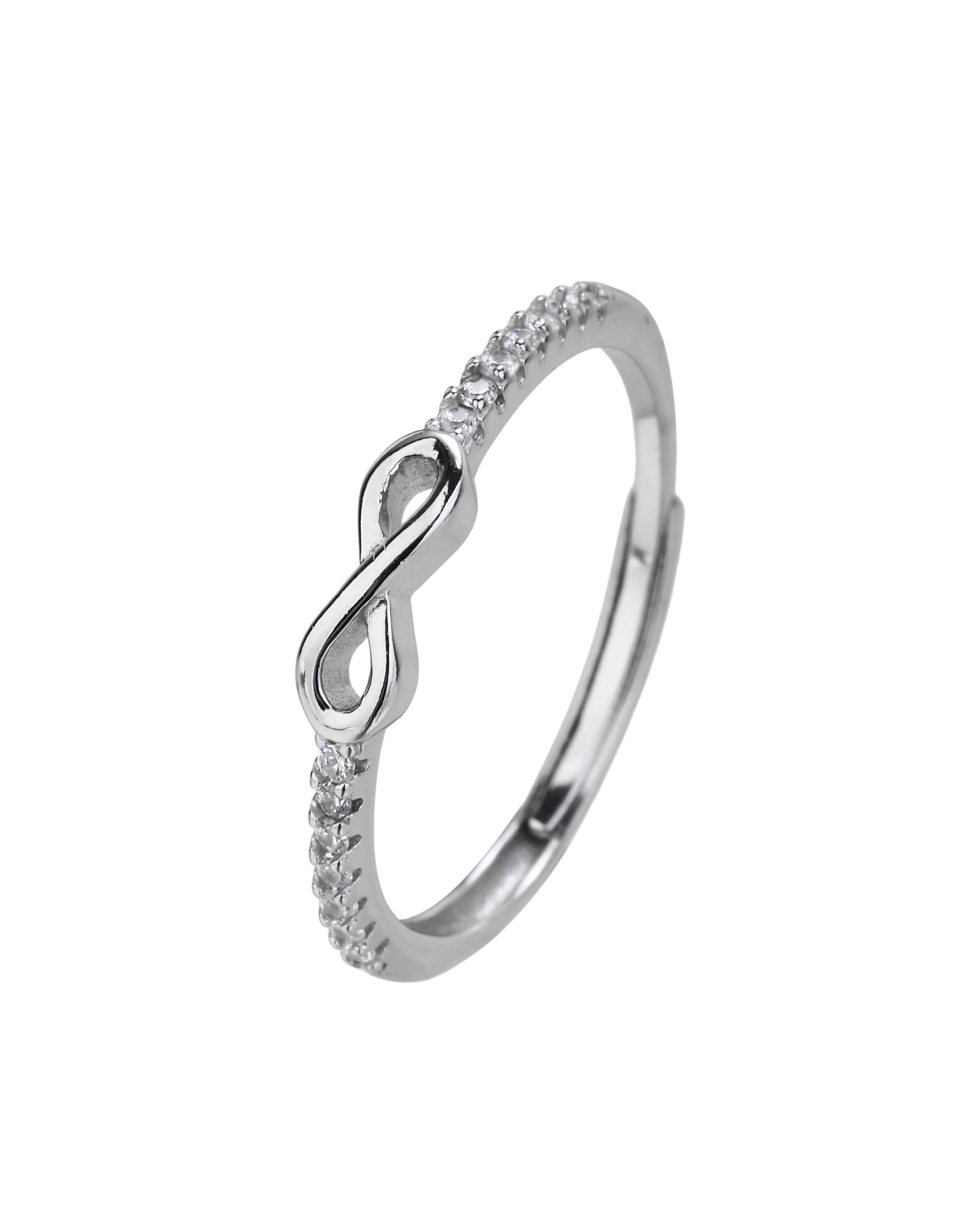 Anillo ajustable de infinito con circonia blanca en rodizado