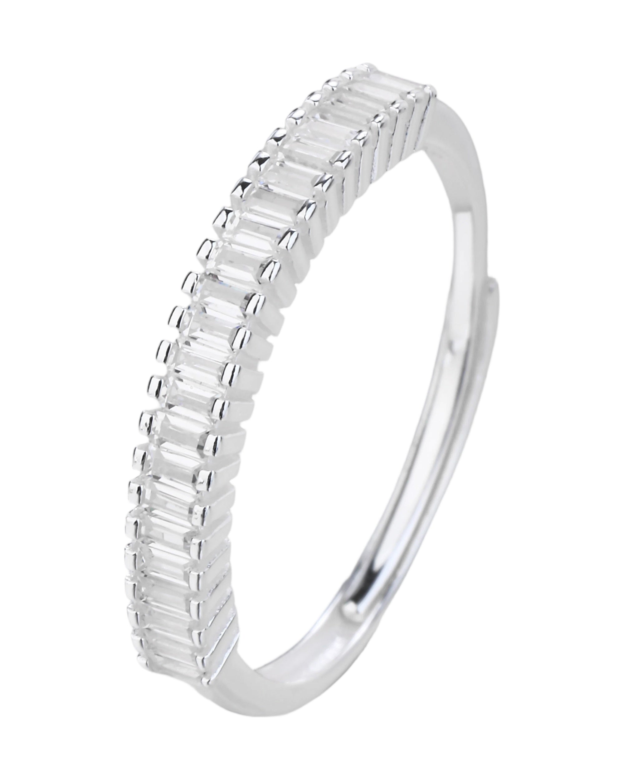 Churumbela ajustable con circonia baguette blanca en plateado