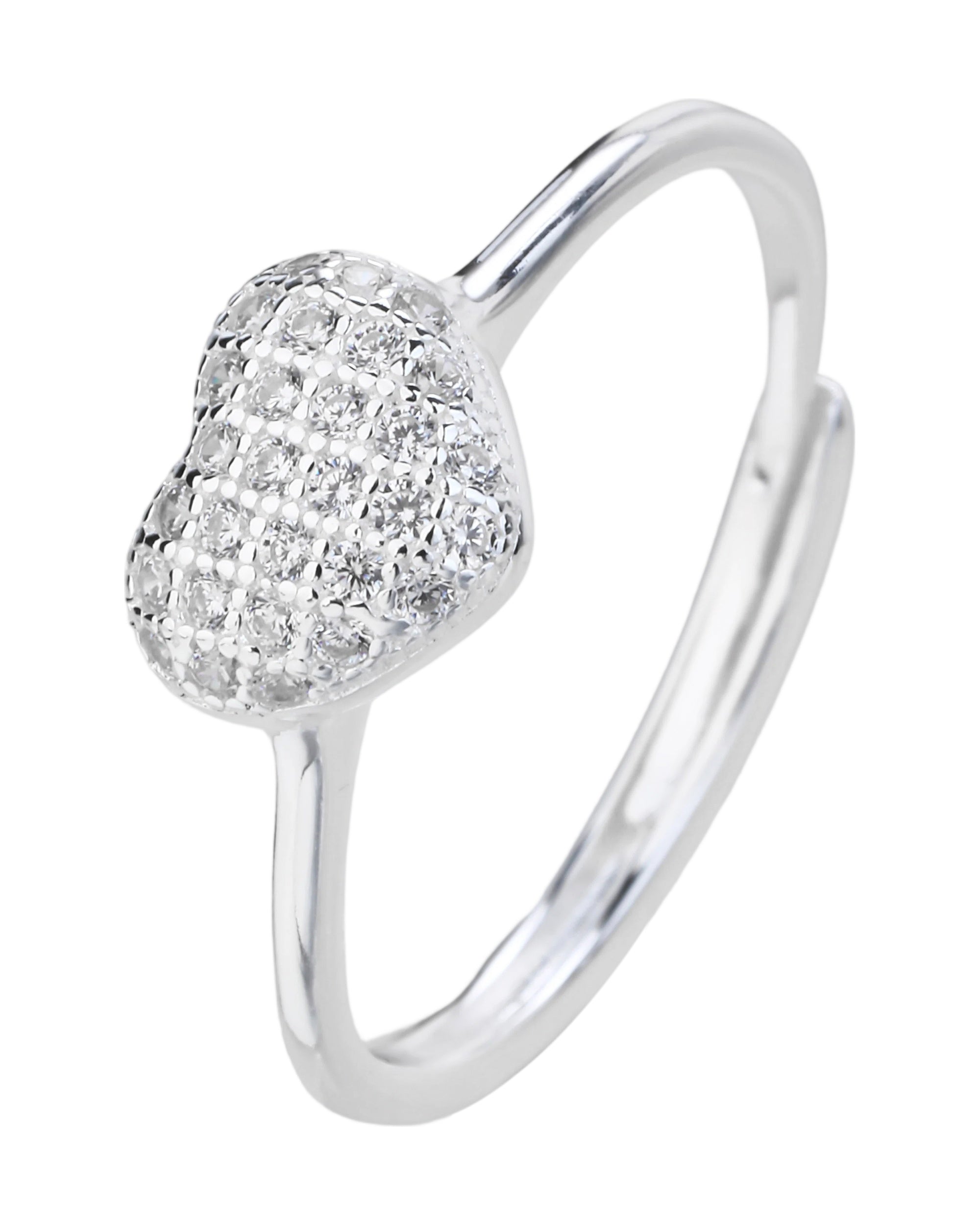 Anillo ajustable de corazon con circonia blanca en plateado