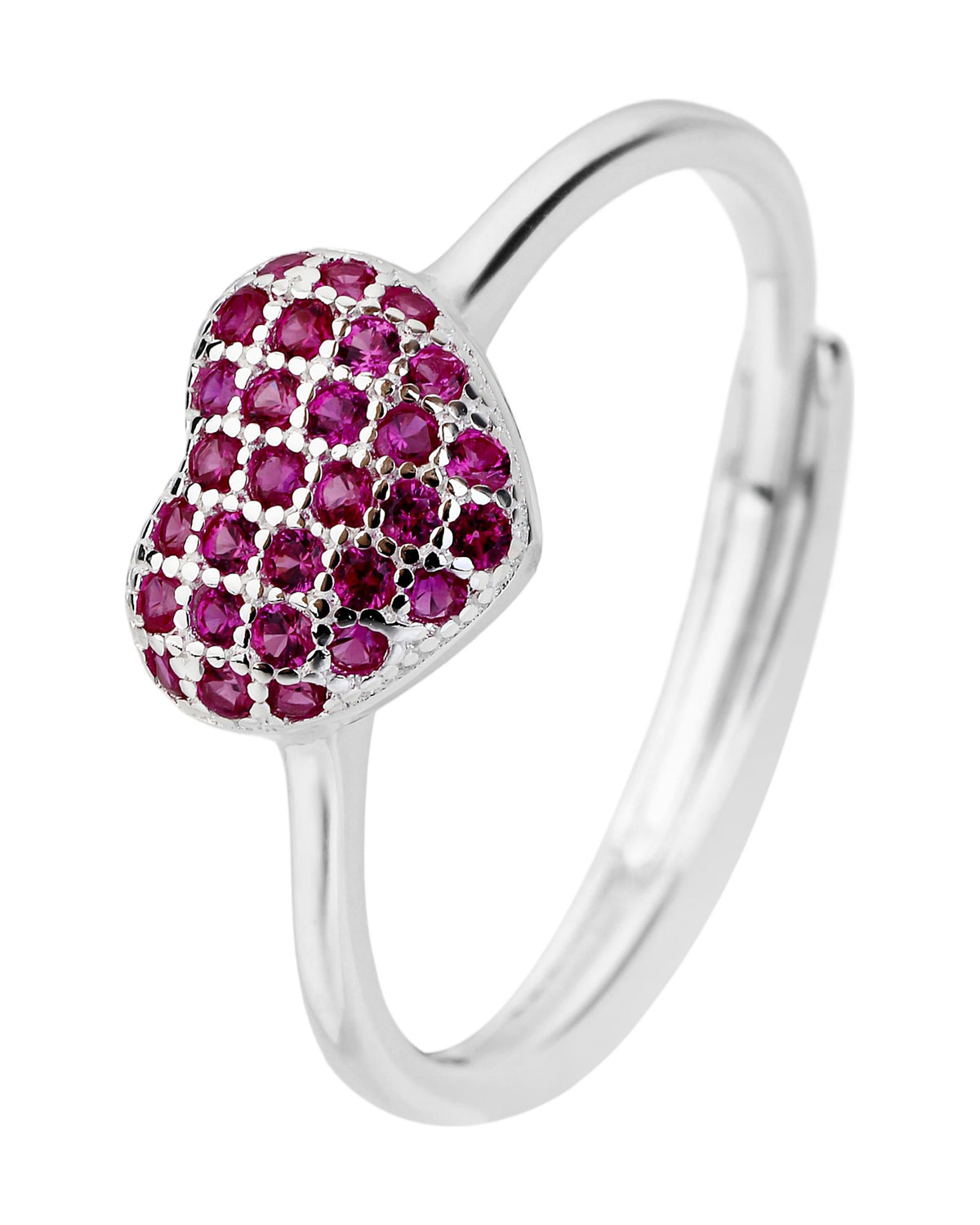 Anillo ajustable de corazón con circonias en plateado