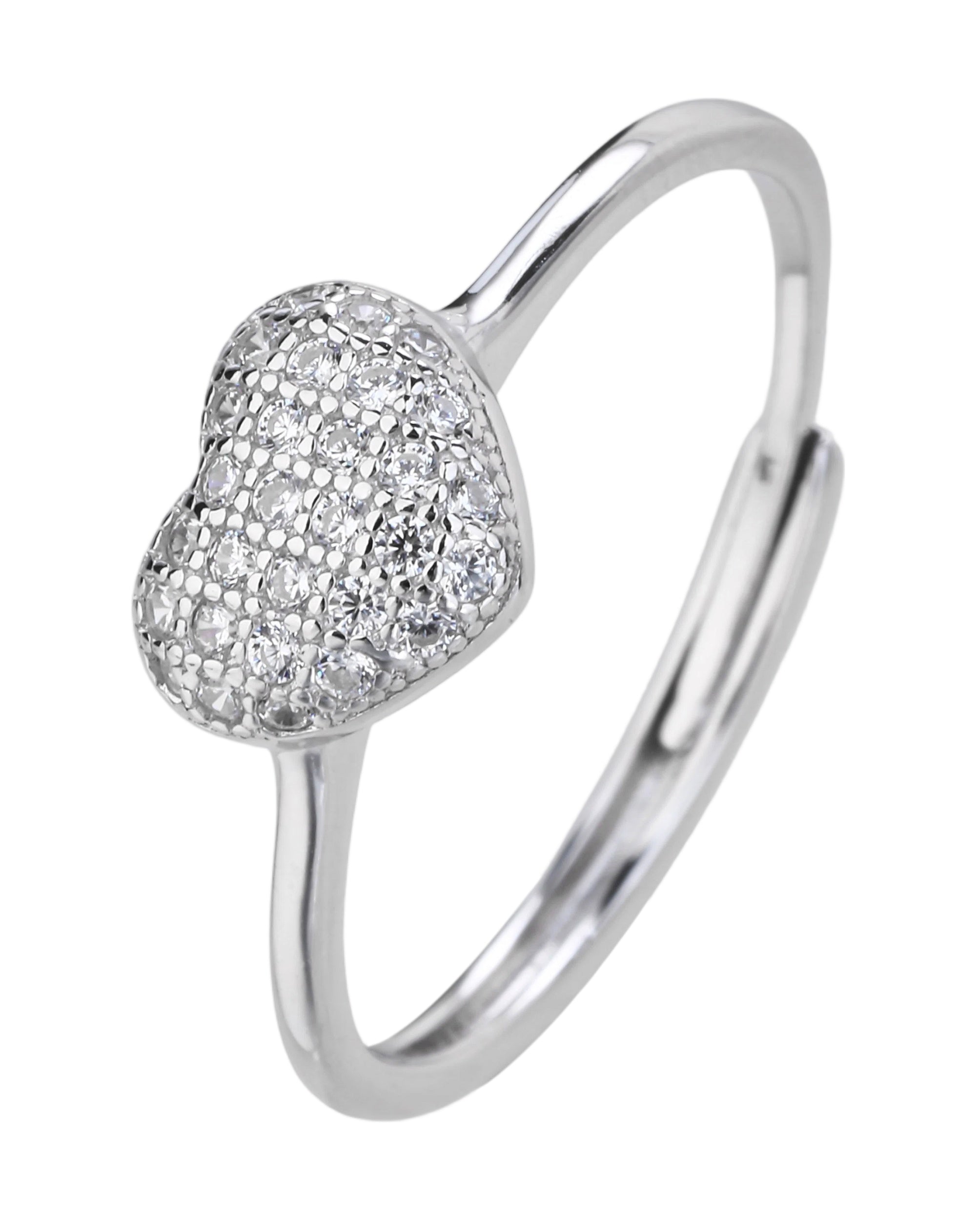 Anillo ajustable de corazon con circonia blanca en rodizado