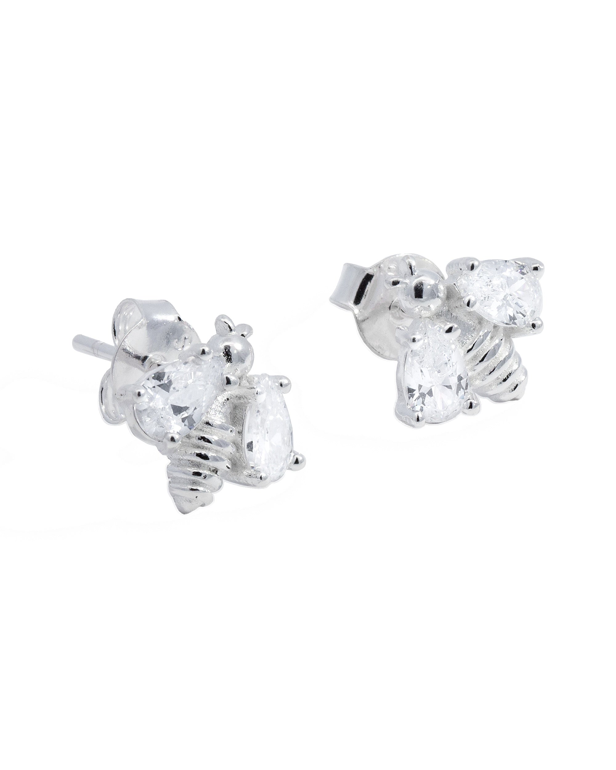 Broquel de abeja con circonia blanca en plateado