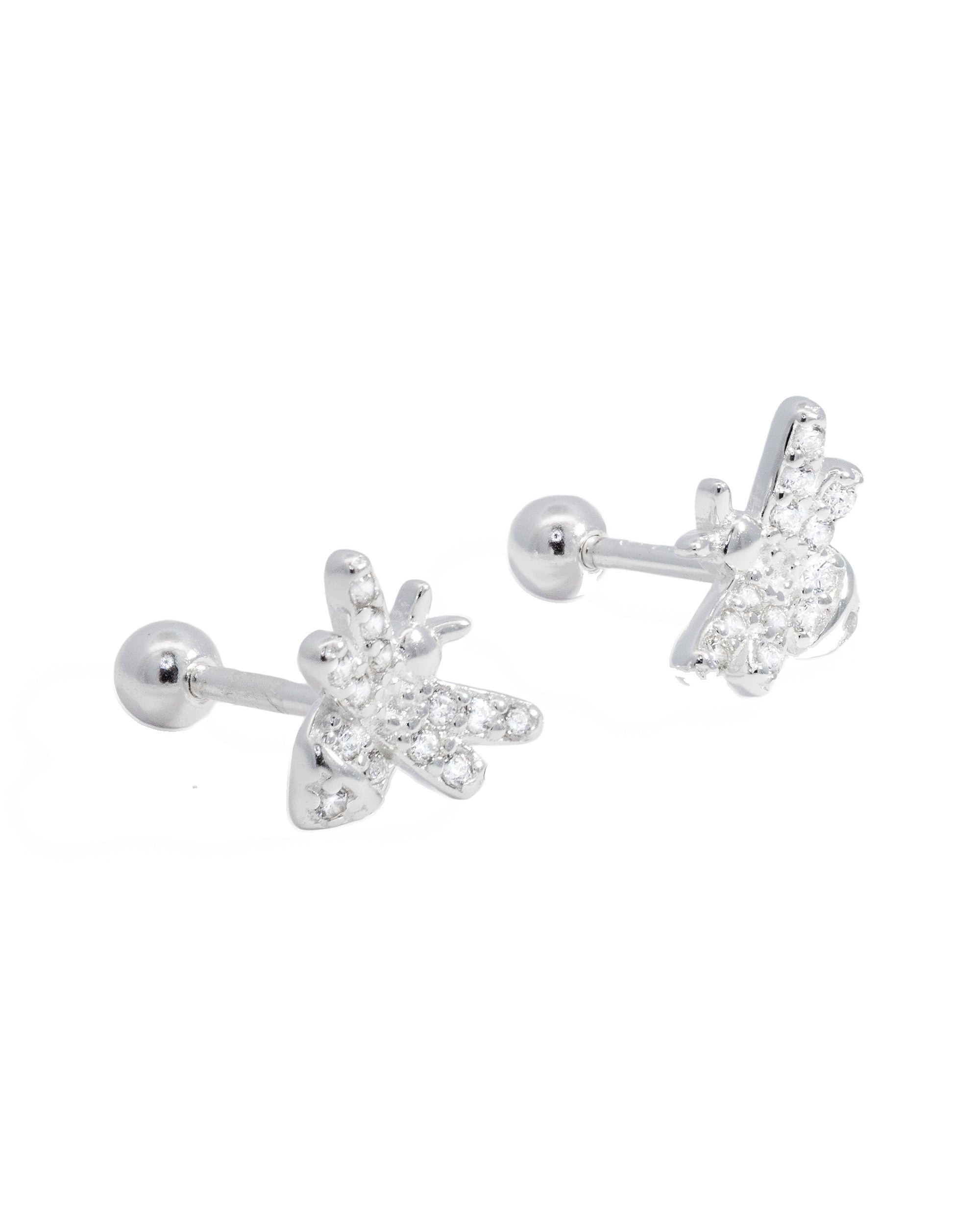 Arete dormilon de abeja con circonia blanca en plateado