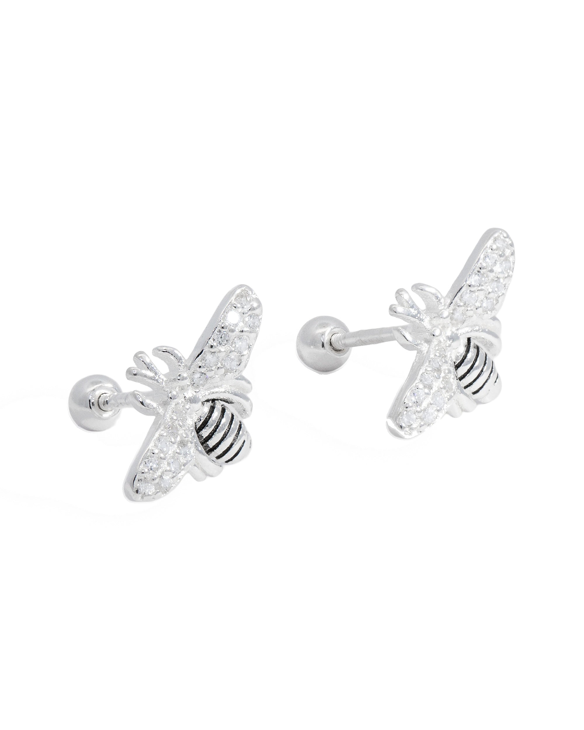 Arete dormilon de avispa con circonia blanca en plateado