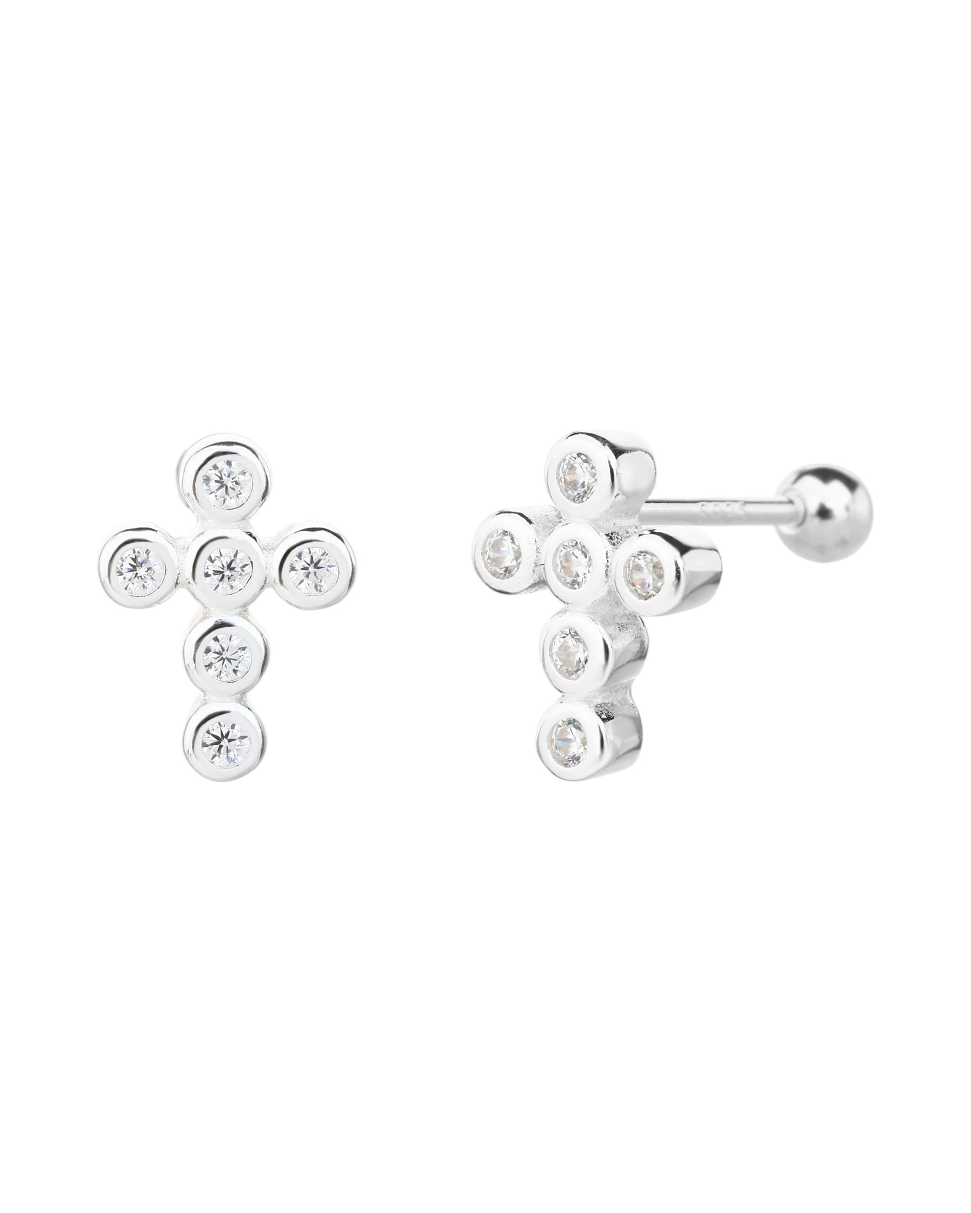 Arete dormilon de Cruz con circonia blanca en plateado