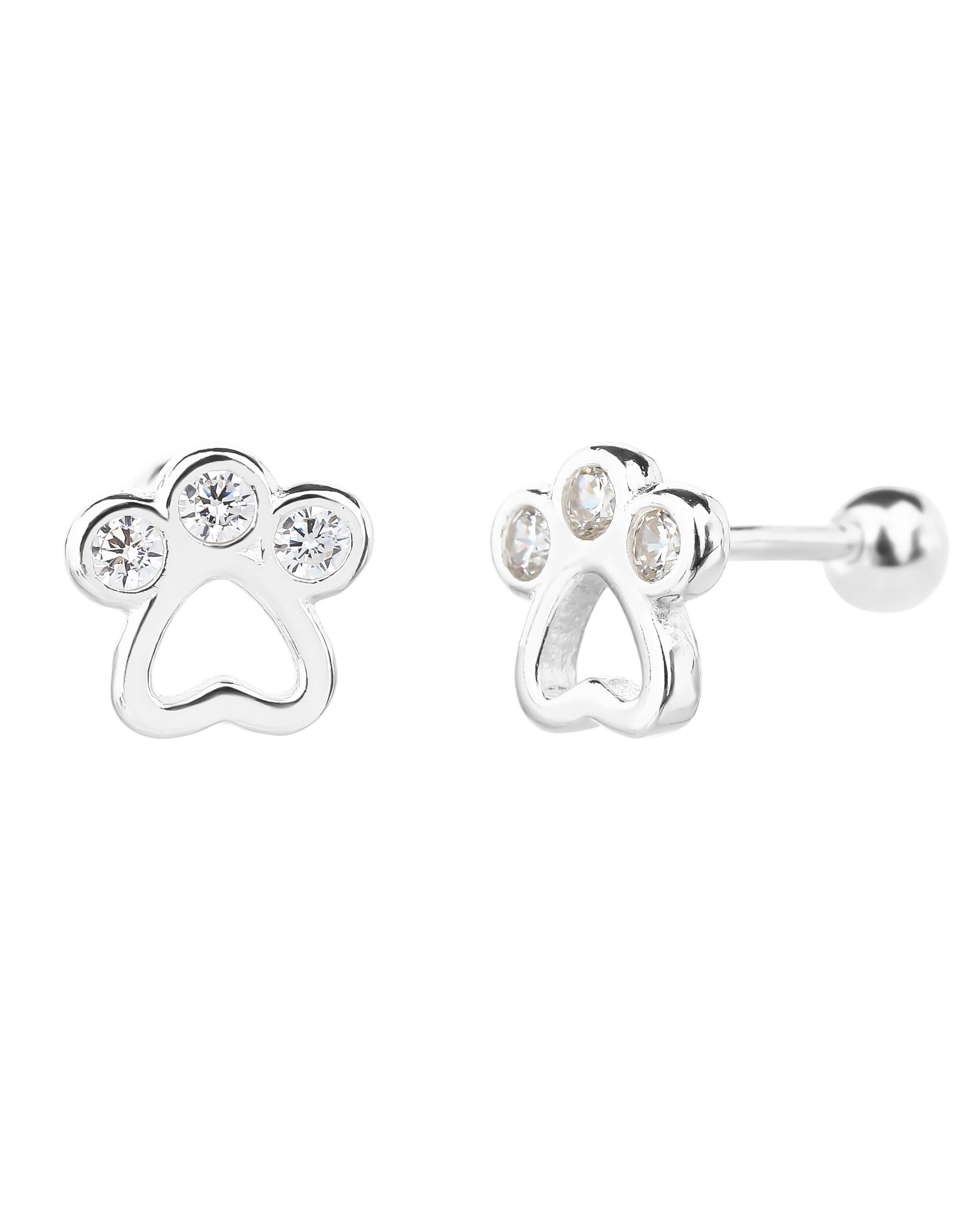 Arete dormilon de huella con circonia blanca en plateado