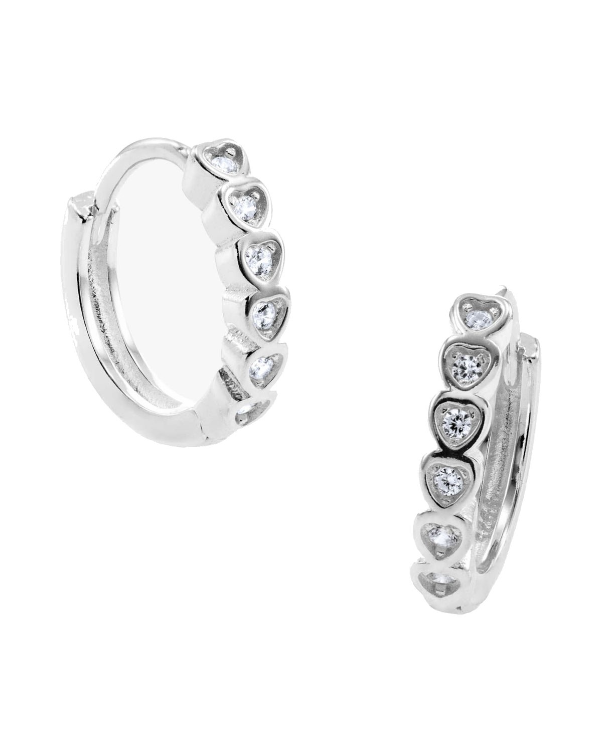 Huggies con circonias de corazones blancas 14mm en plateado