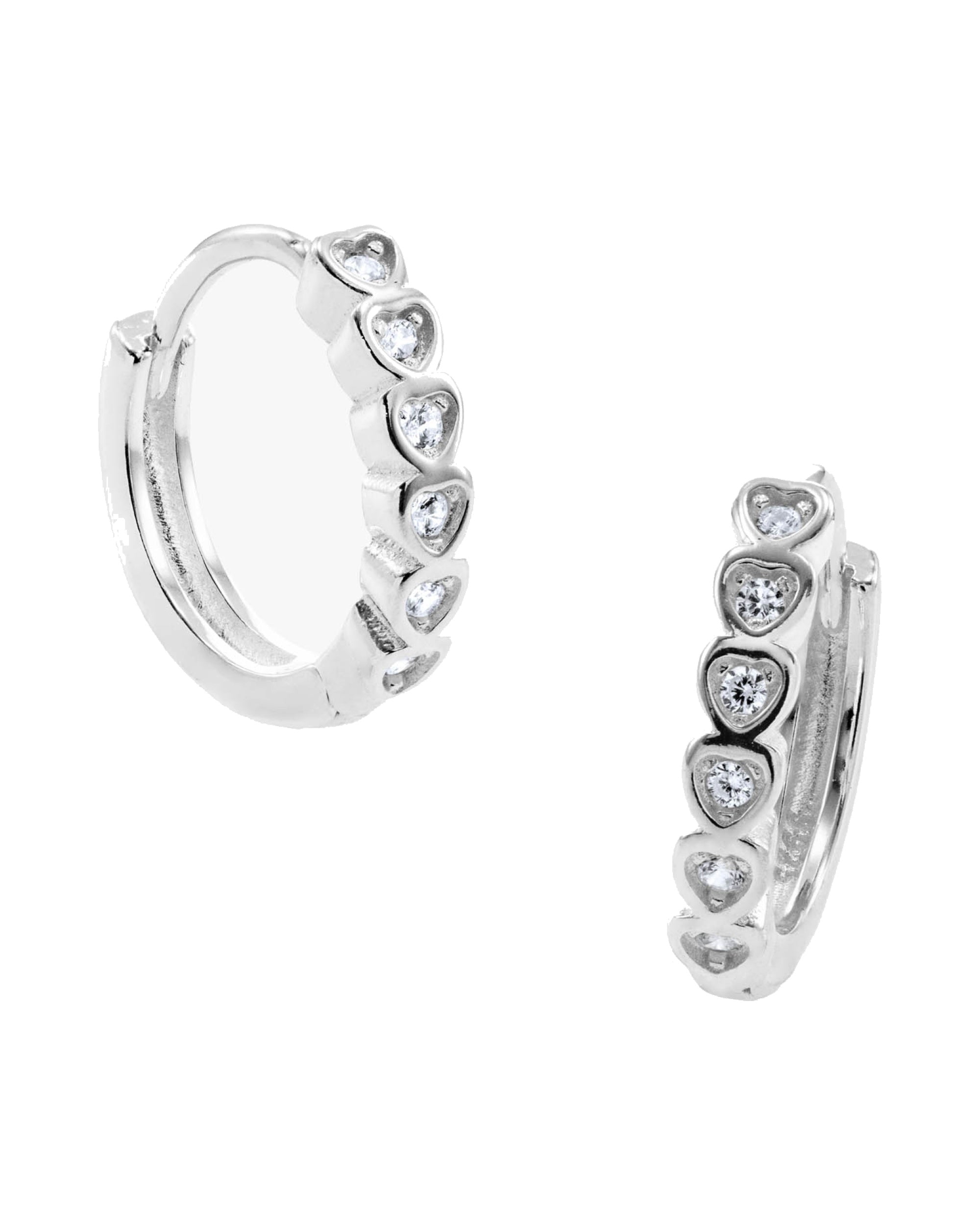Huggies con circonias de corazones blancas 14mm en plateado