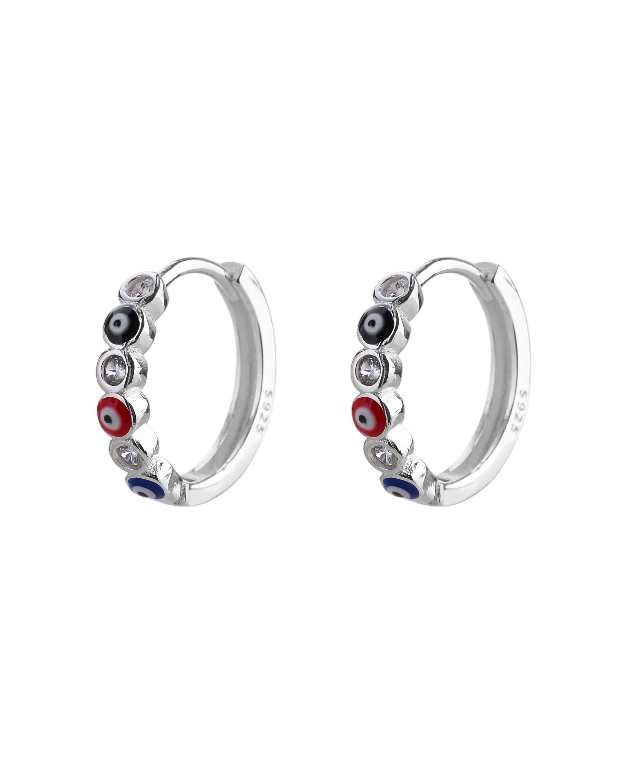 Arete de ojitos esmaltados multicolor en plateado
