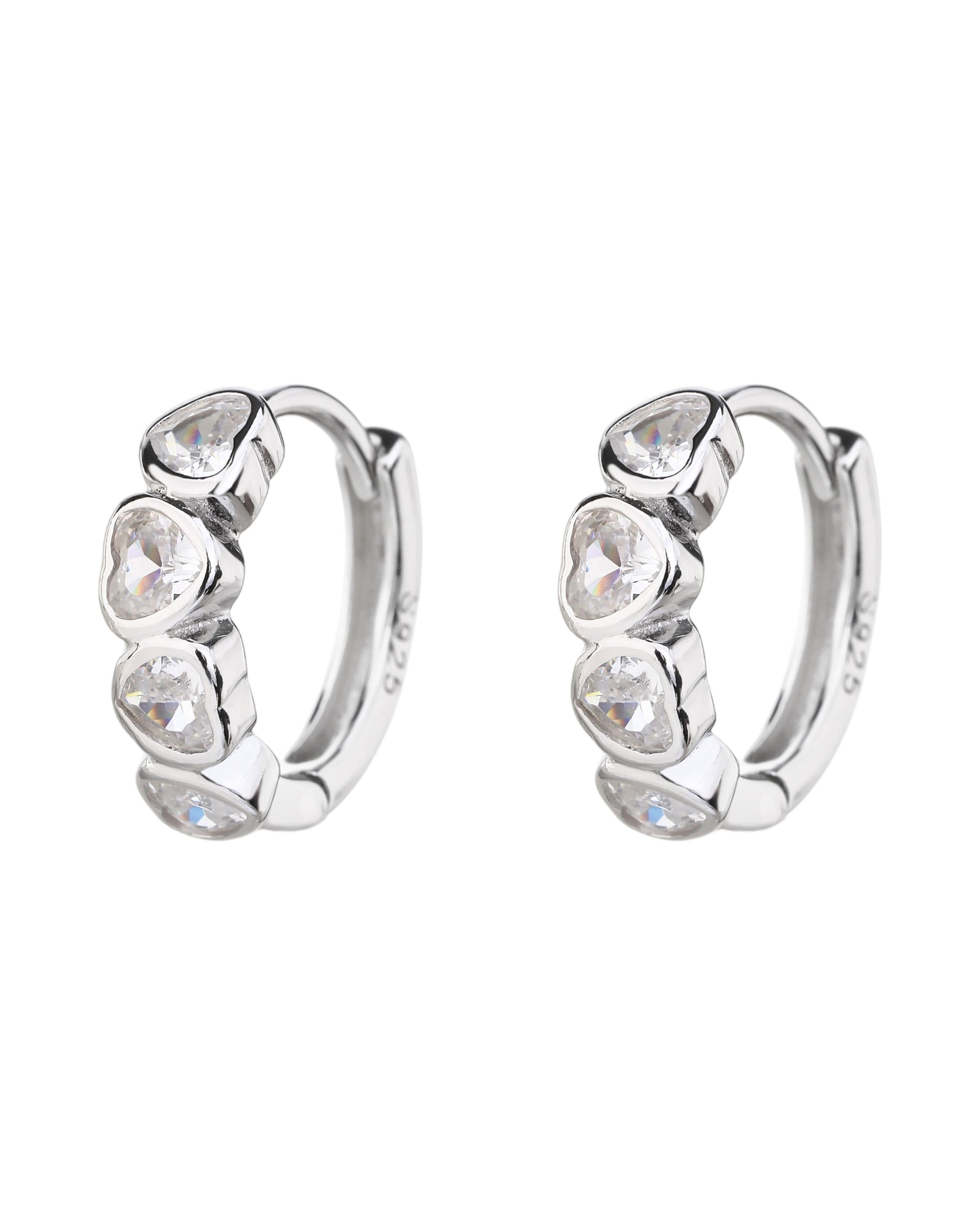 Huggies con circonias de corazones blancas 14mm en rodizado