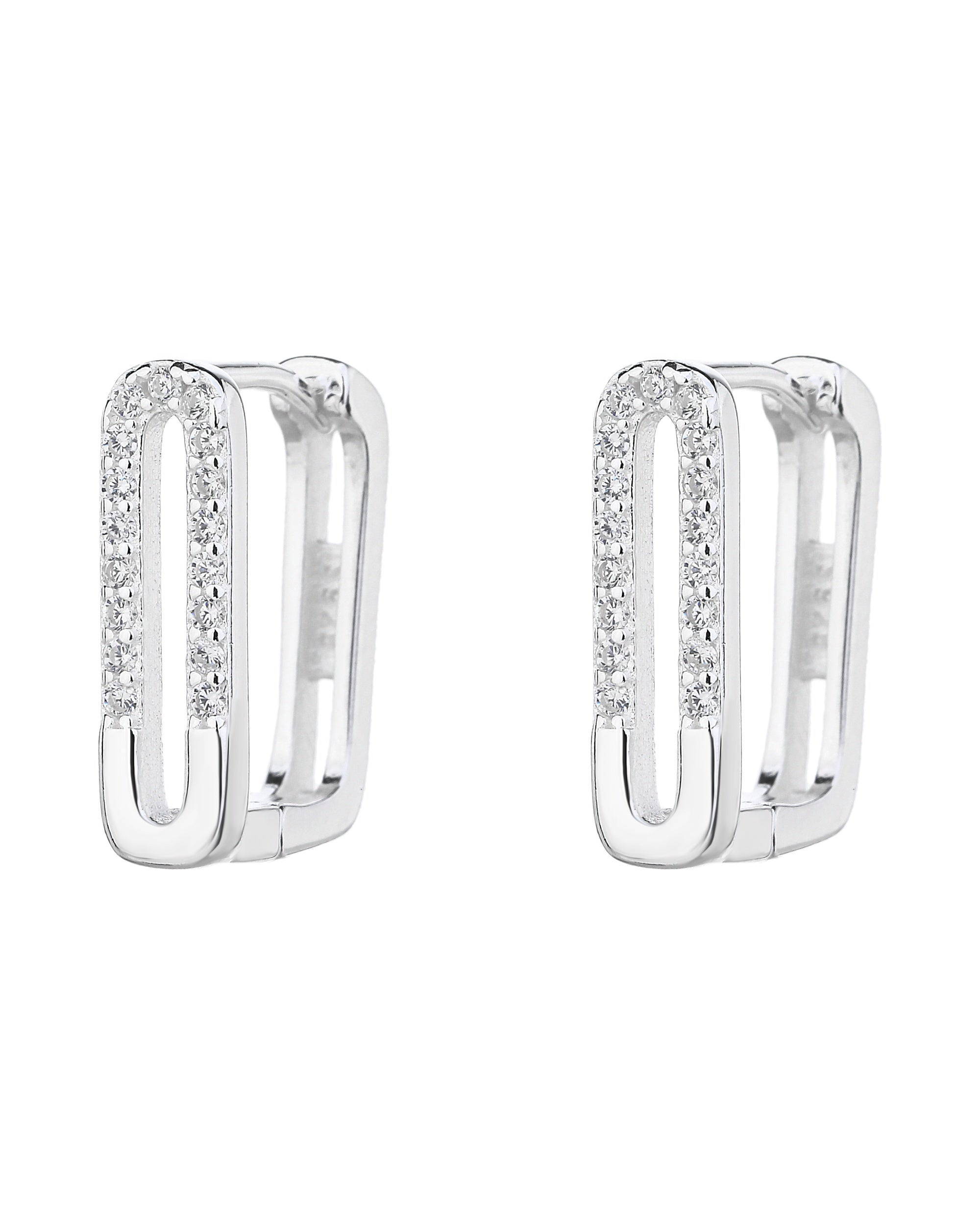 Huggies de eslabon ovalado tipo clip con circonia blanca 14mm en plateado