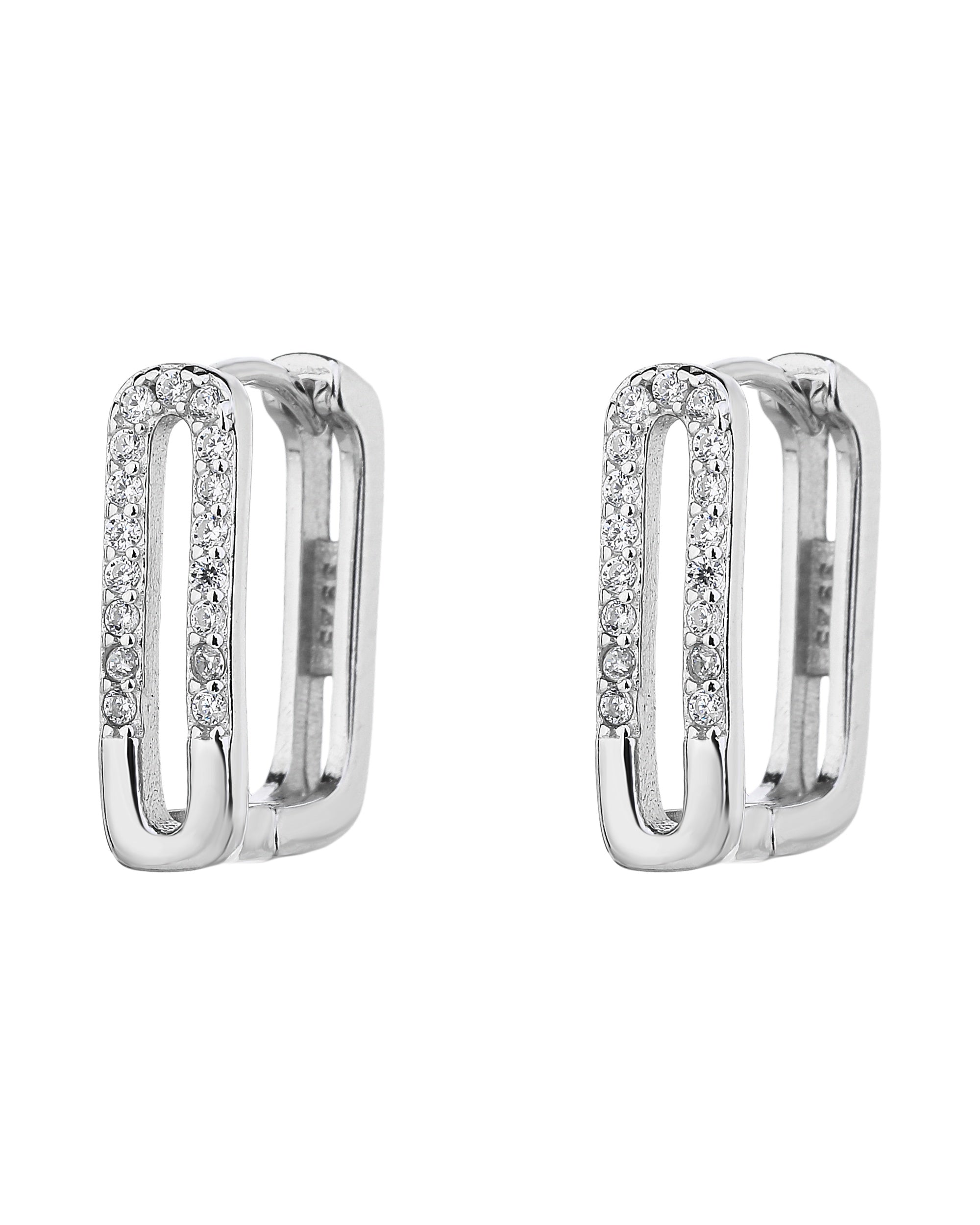 Huggies de eslabon ovalado tipo clip con circonia blanca 14mm en rodizado