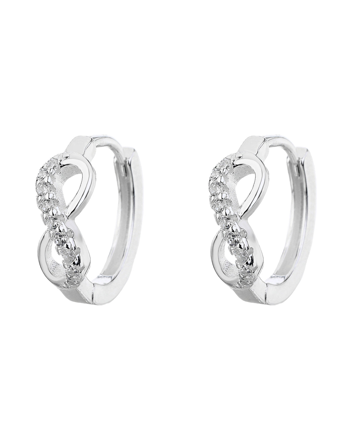 Huggies de infinito con circonia blanca 14mm en plateado