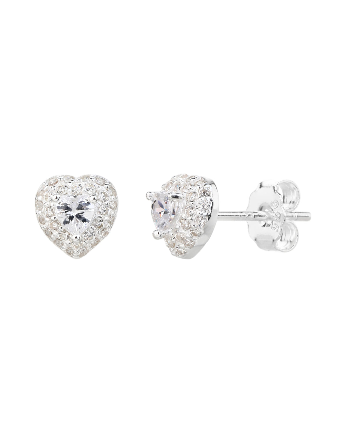Broquel halo corazón con circonia corazón central 7mm en plateado