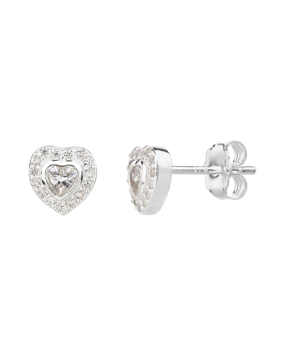Broquel halo de corazón con circonia corazón central 7mm en plateado