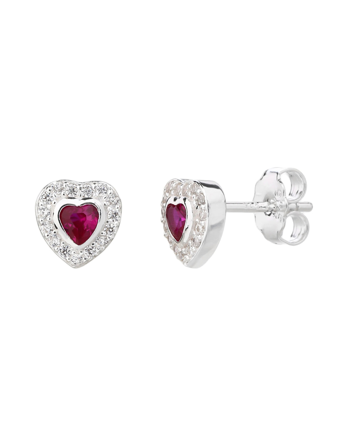 Broquel halo de corazón con circonia corazón central 7mm en plateado