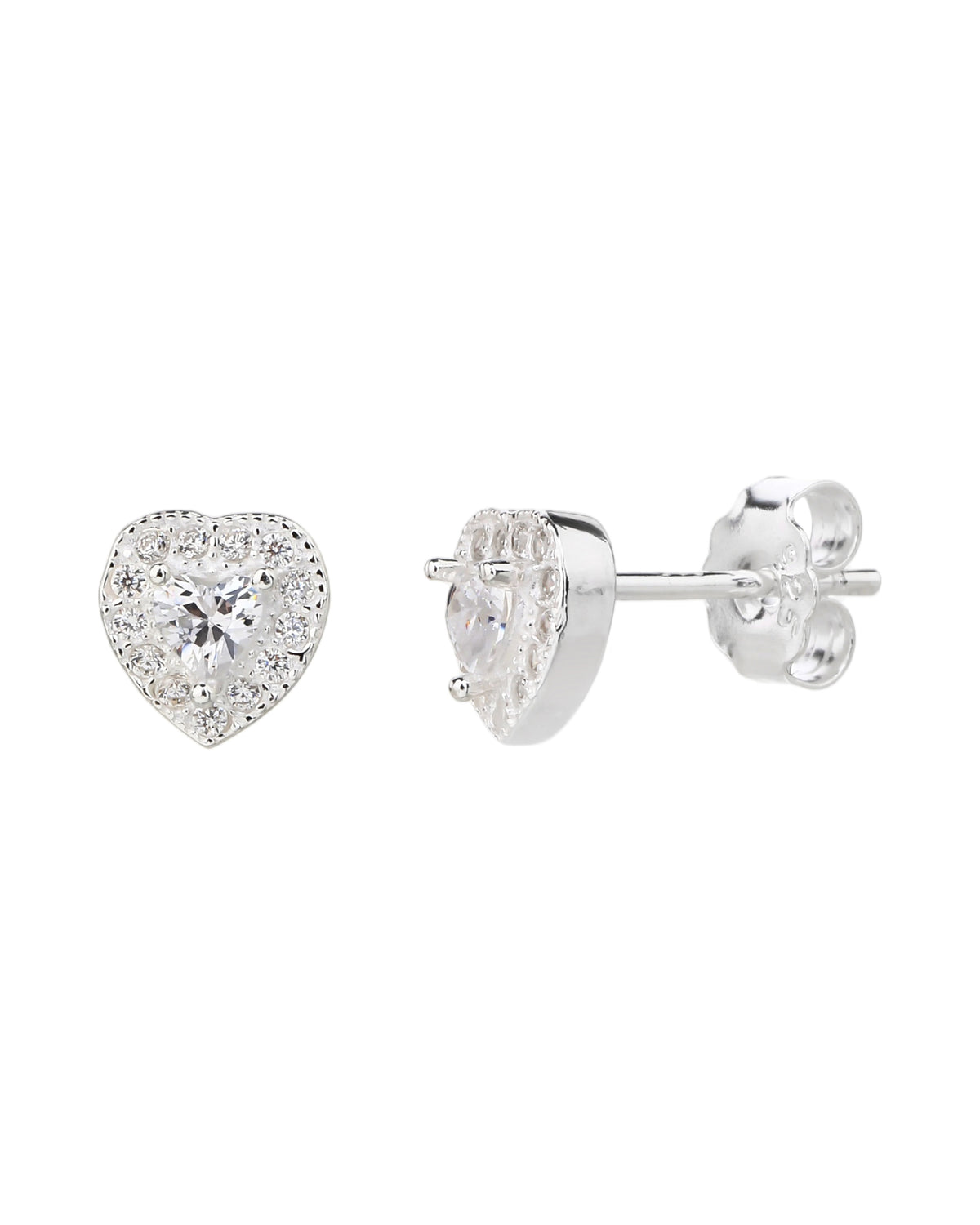 Broquel halo de corazón con circonia de corazón central 7mm en plateado