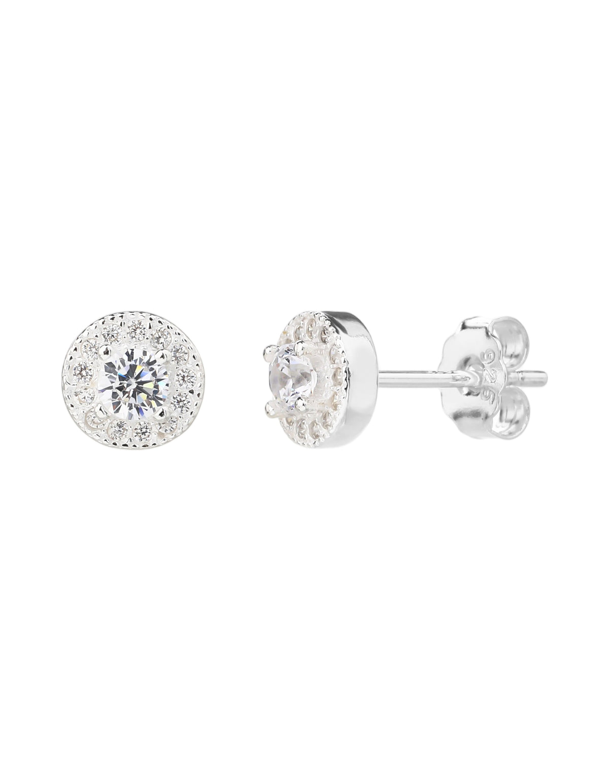 Arete halo con circonia central redonda 7mm en plateado
