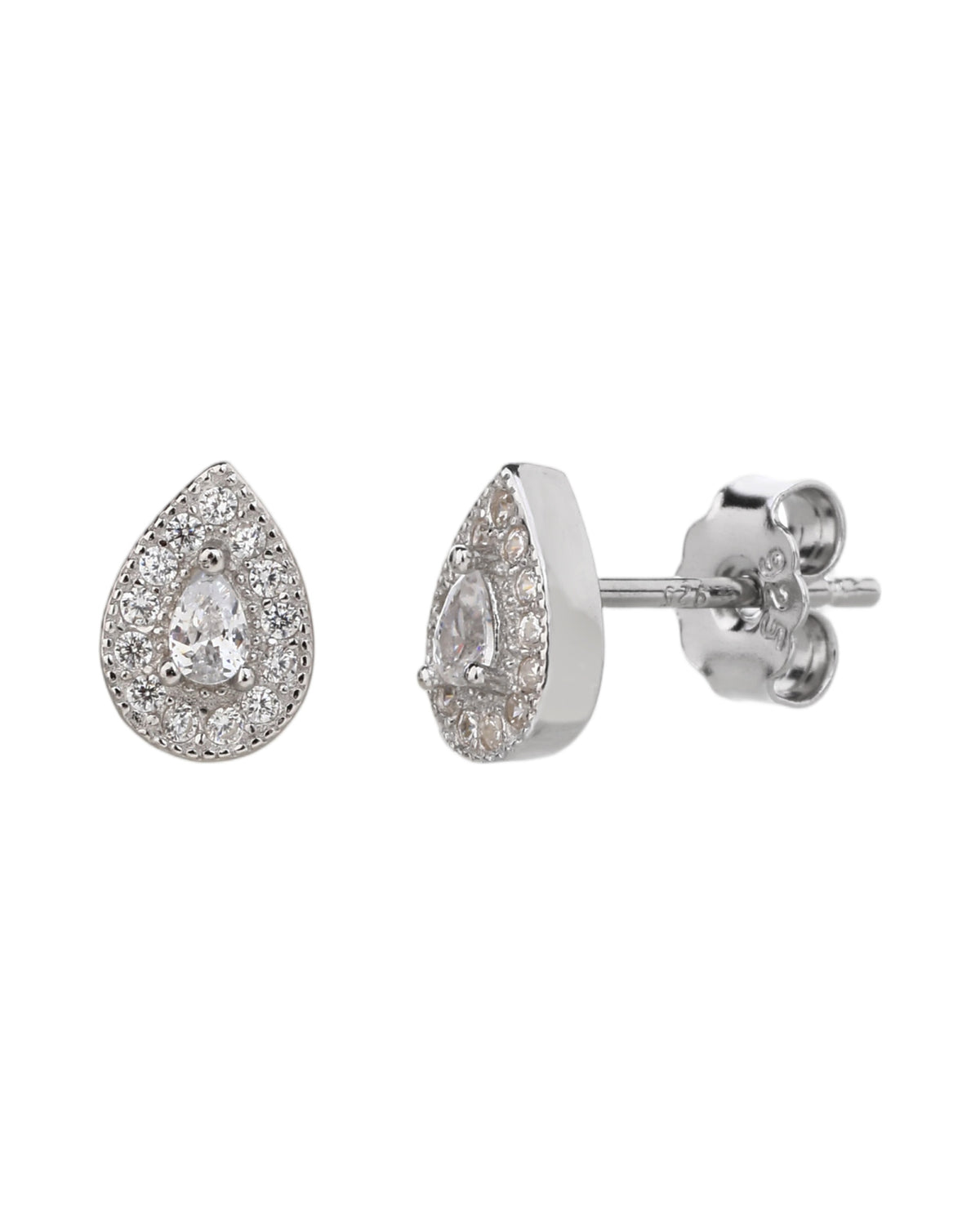 Arete halo gota con circonia gota central 8mm en rodizado