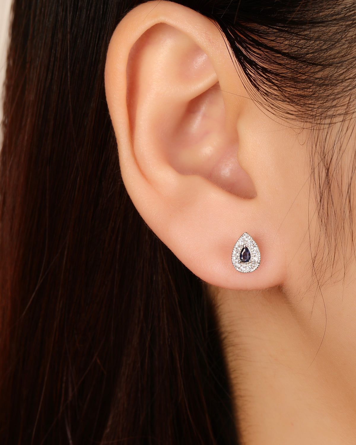 Arete halo gota con circonia gota central 8mm en rodizado