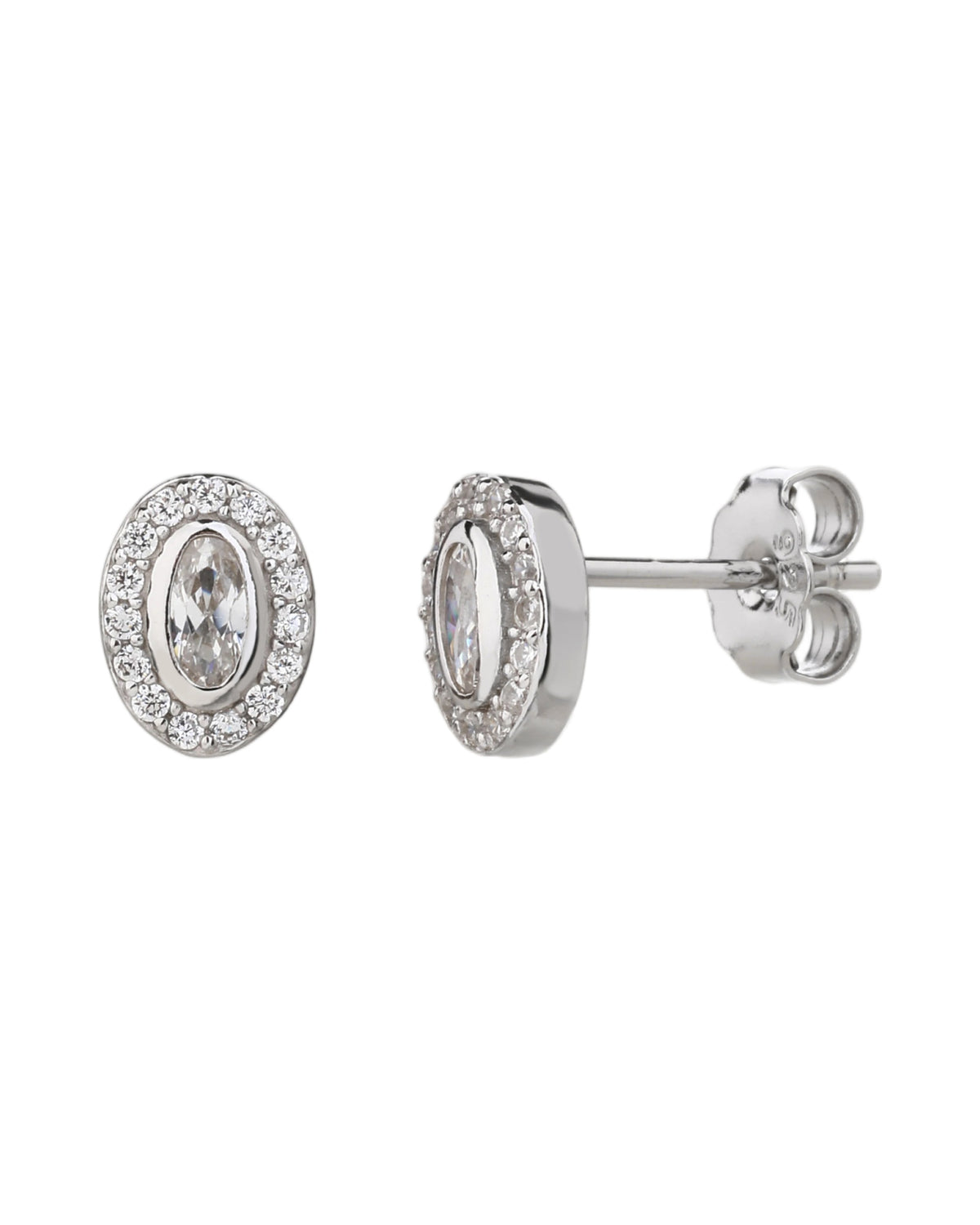 Arete halo ovalado con circonia oval 7mm en rodizado