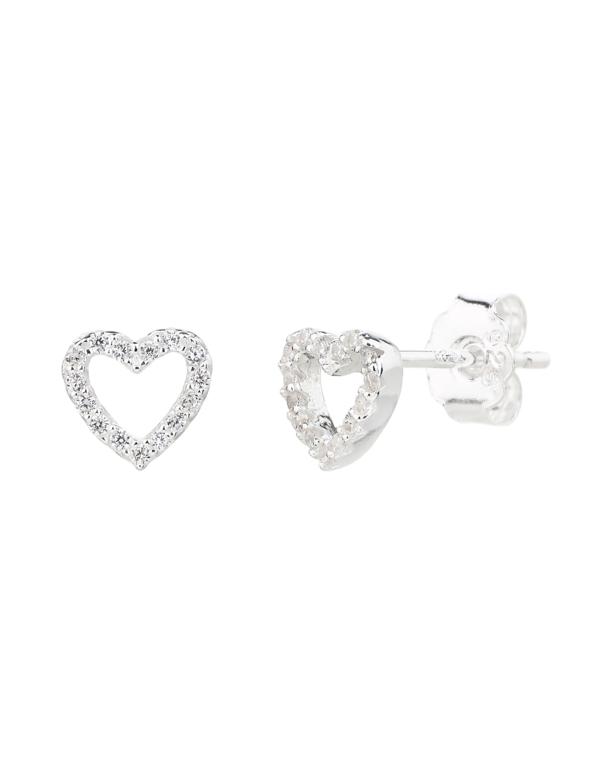 Broquel de silueta corazón con circonias 6mm en plateado