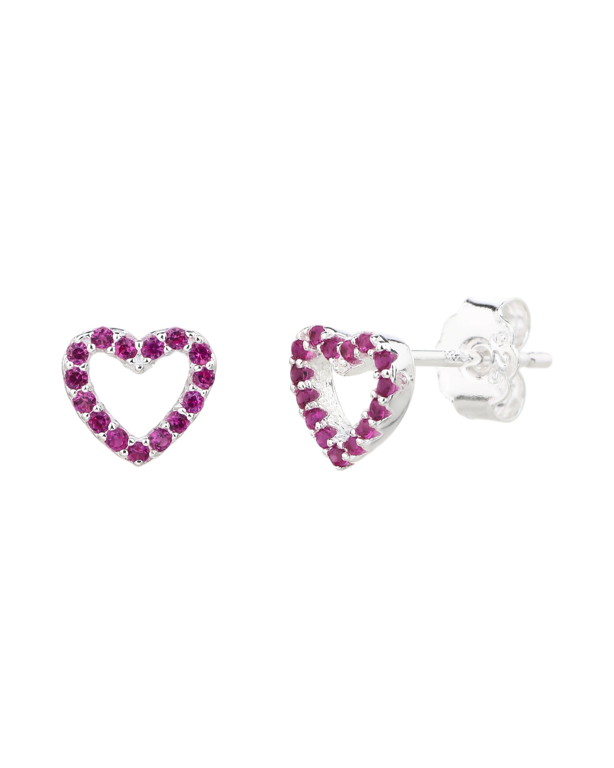 Broquel de silueta corazón con circonias 6mm en plateado