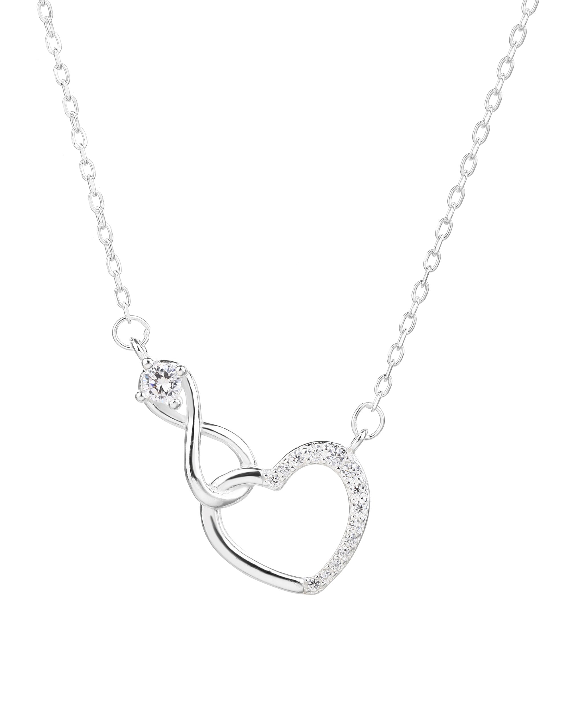 Collar sencillo de corazon e infinito con circonia blanca 45+5cm en plateado
