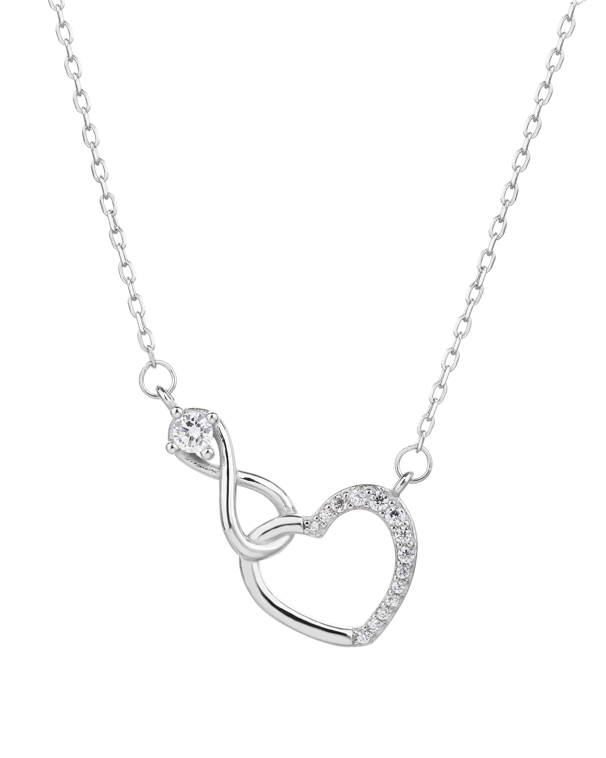 Collar sencillo de corazon e infinito con circonia blanca 45+5cm en rodizado